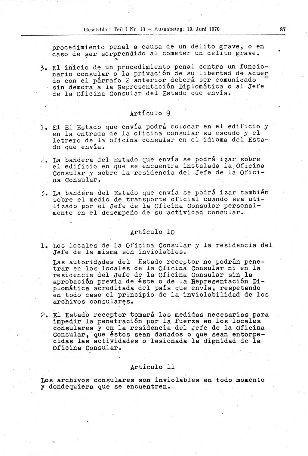 Gesetzblatt (GBl.) der Deutschen Demokratischen Republik (DDR) Teil Ⅰ 1970, Seite 87 (GBl. DDR Ⅰ 1970, S. 87)