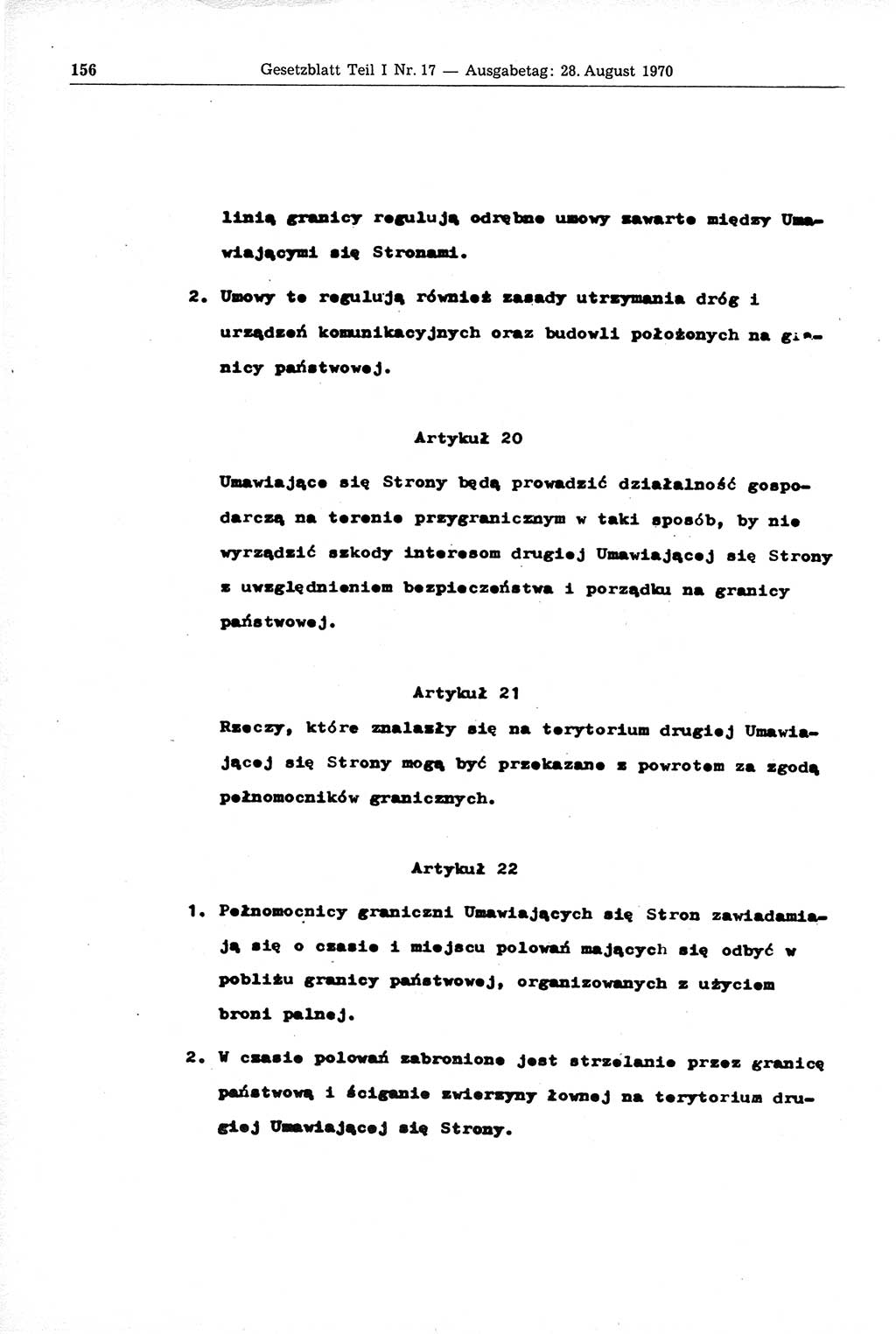 Gesetzblatt (GBl.) der Deutschen Demokratischen Republik (DDR) Teil Ⅰ 1970, Seite 156 (GBl. DDR Ⅰ 1970, S. 156)