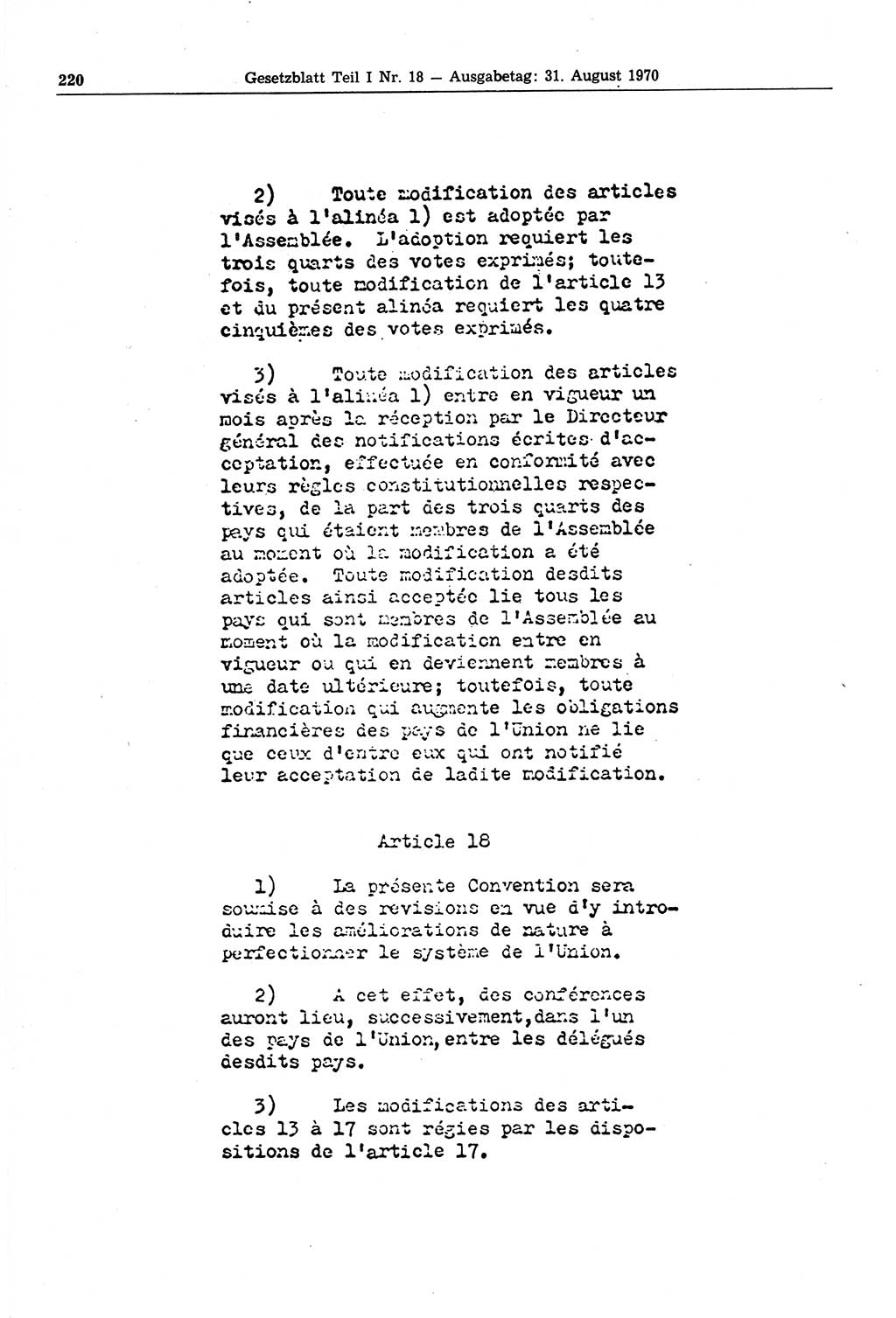 Gesetzblatt (GBl.) der Deutschen Demokratischen Republik (DDR) Teil Ⅰ 1970, Seite 220 (GBl. DDR Ⅰ 1970, S. 220)