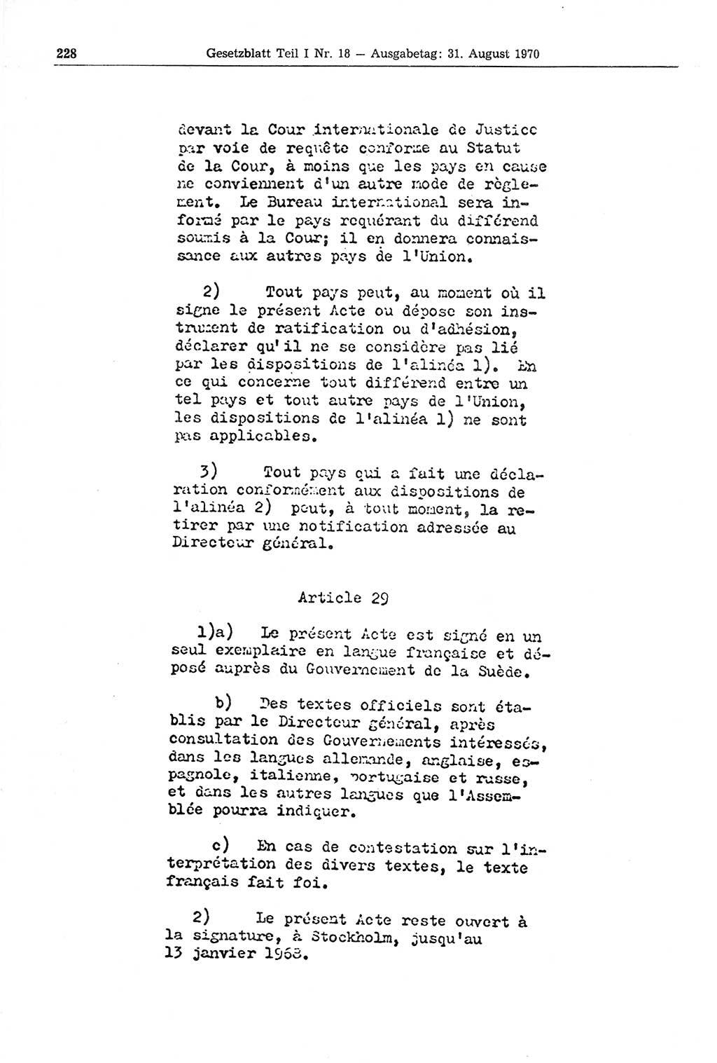 Gesetzblatt (GBl.) der Deutschen Demokratischen Republik (DDR) Teil Ⅰ 1970, Seite 228 (GBl. DDR Ⅰ 1970, S. 228)