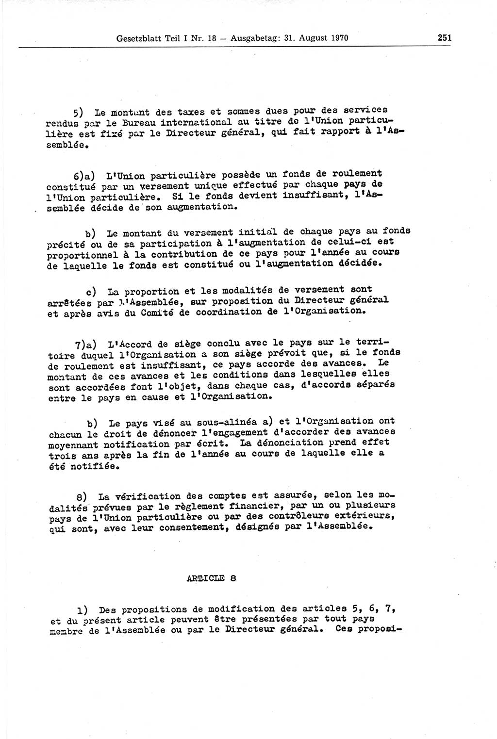 Gesetzblatt (GBl.) der Deutschen Demokratischen Republik (DDR) Teil Ⅰ 1970, Seite 251 (GBl. DDR Ⅰ 1970, S. 251)