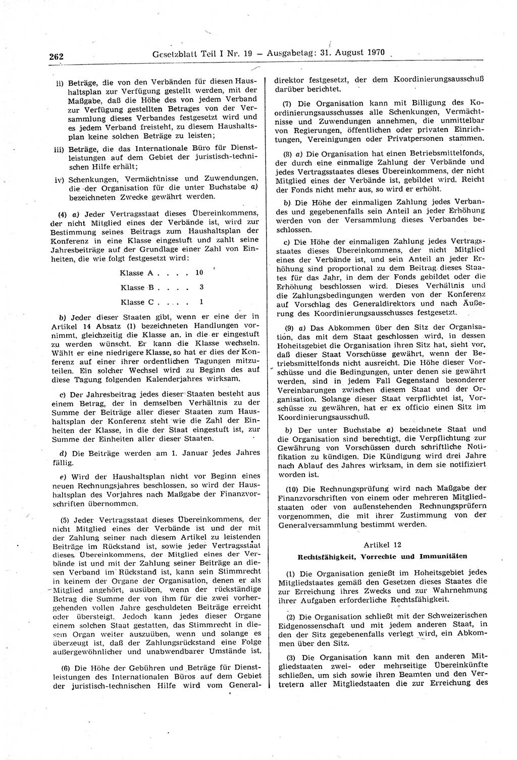 Gesetzblatt (GBl.) der Deutschen Demokratischen Republik (DDR) Teil Ⅰ 1970, Seite 262 (GBl. DDR Ⅰ 1970, S. 262)