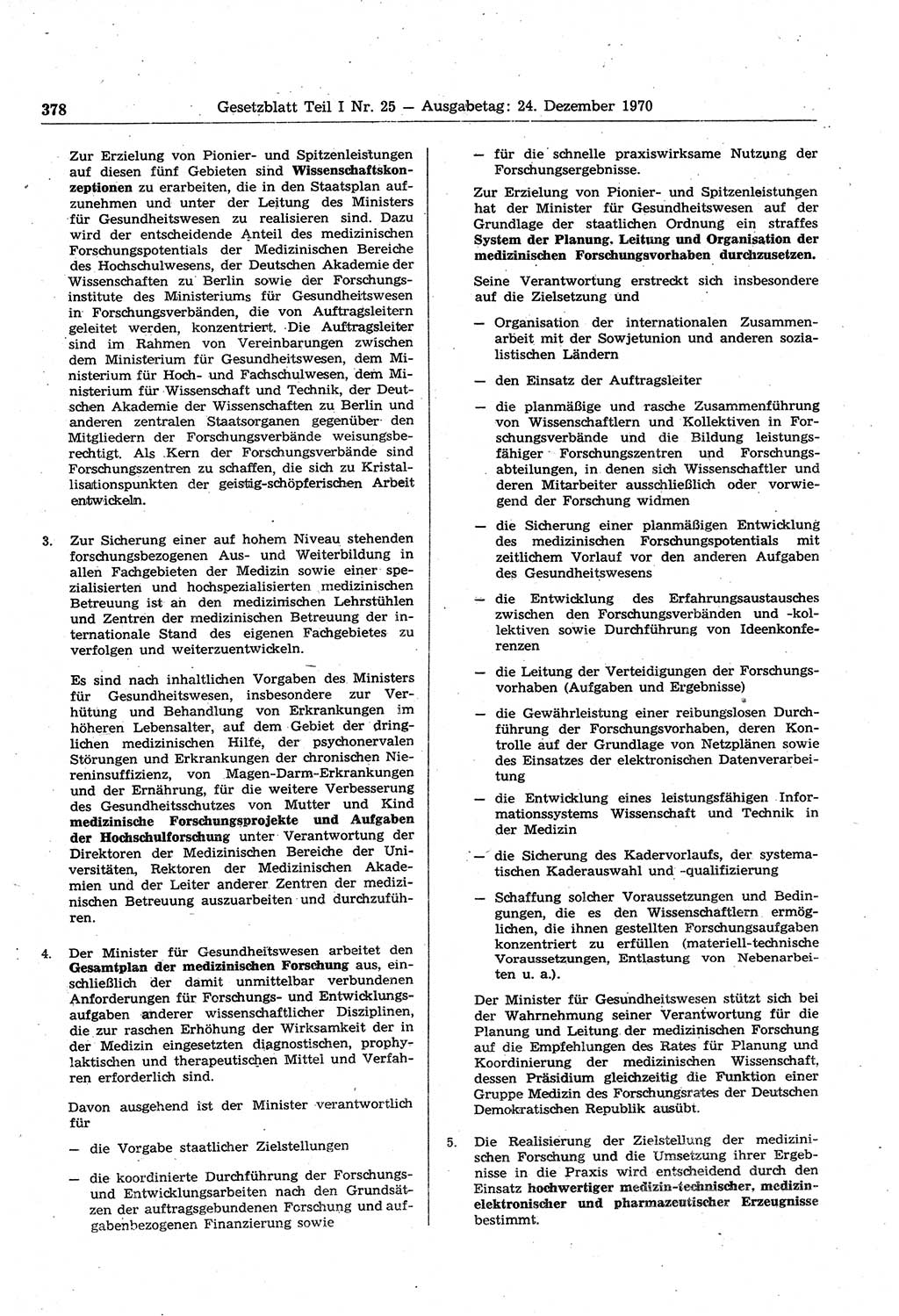 Gesetzblatt (GBl.) der Deutschen Demokratischen Republik (DDR) Teil Ⅰ 1970, Seite 378 (GBl. DDR Ⅰ 1970, S. 378)