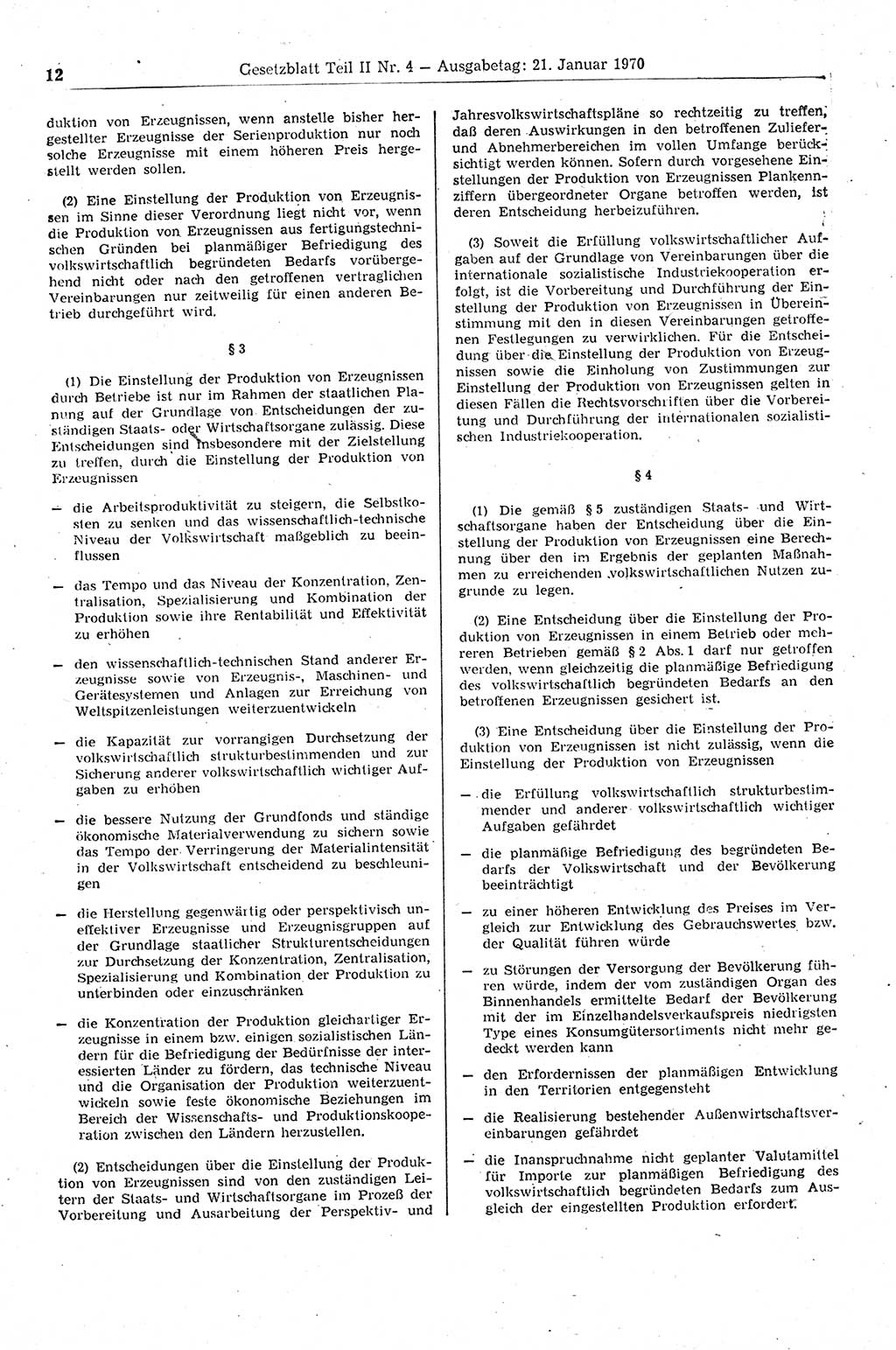 Gesetzblatt (GBl.) der Deutschen Demokratischen Republik (DDR) Teil ⅠⅠ 1970, Seite 12 (GBl. DDR ⅠⅠ 1970, S. 12)