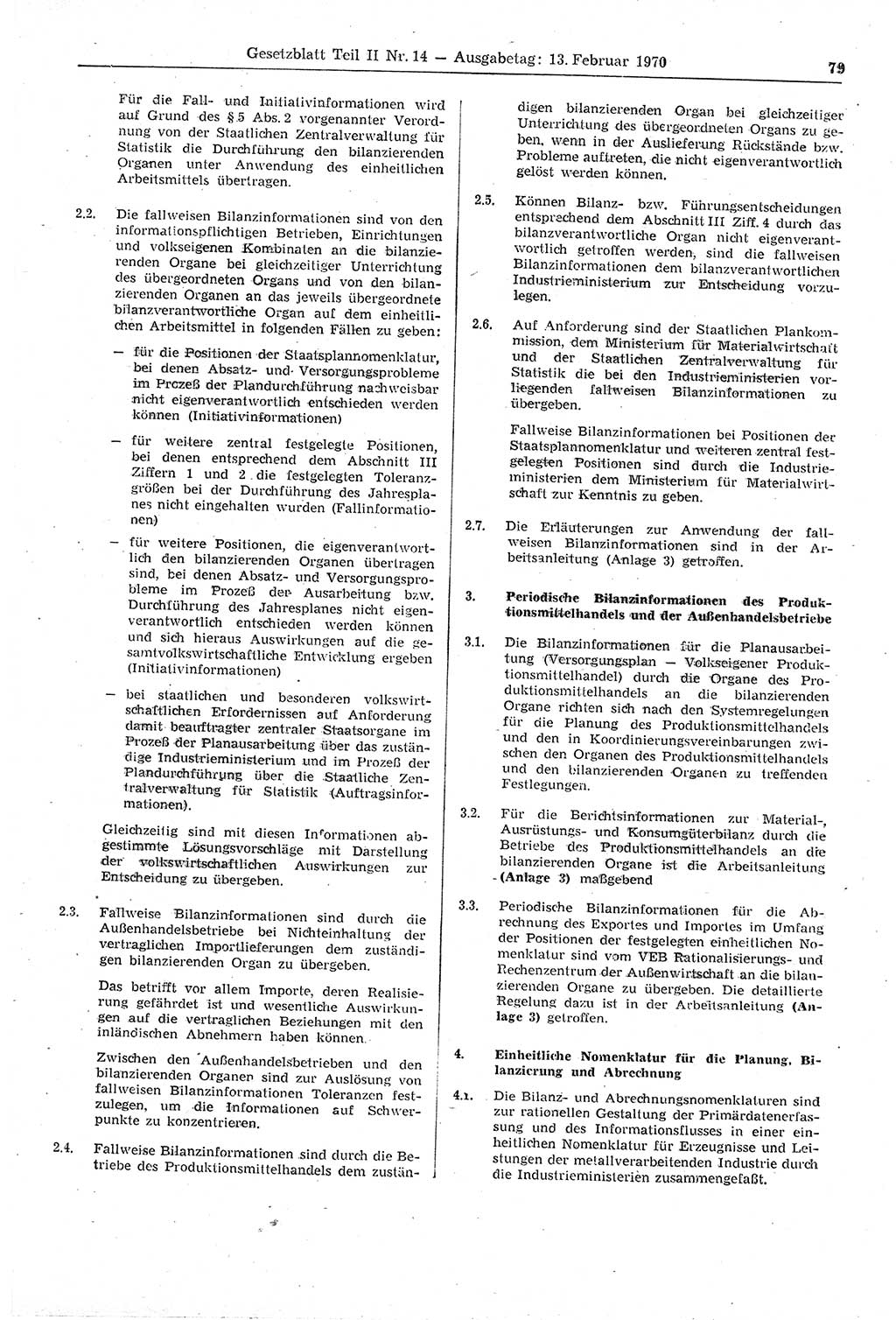 Gesetzblatt (GBl.) der Deutschen Demokratischen Republik (DDR) Teil ⅠⅠ 1970, Seite 79 (GBl. DDR ⅠⅠ 1970, S. 79)