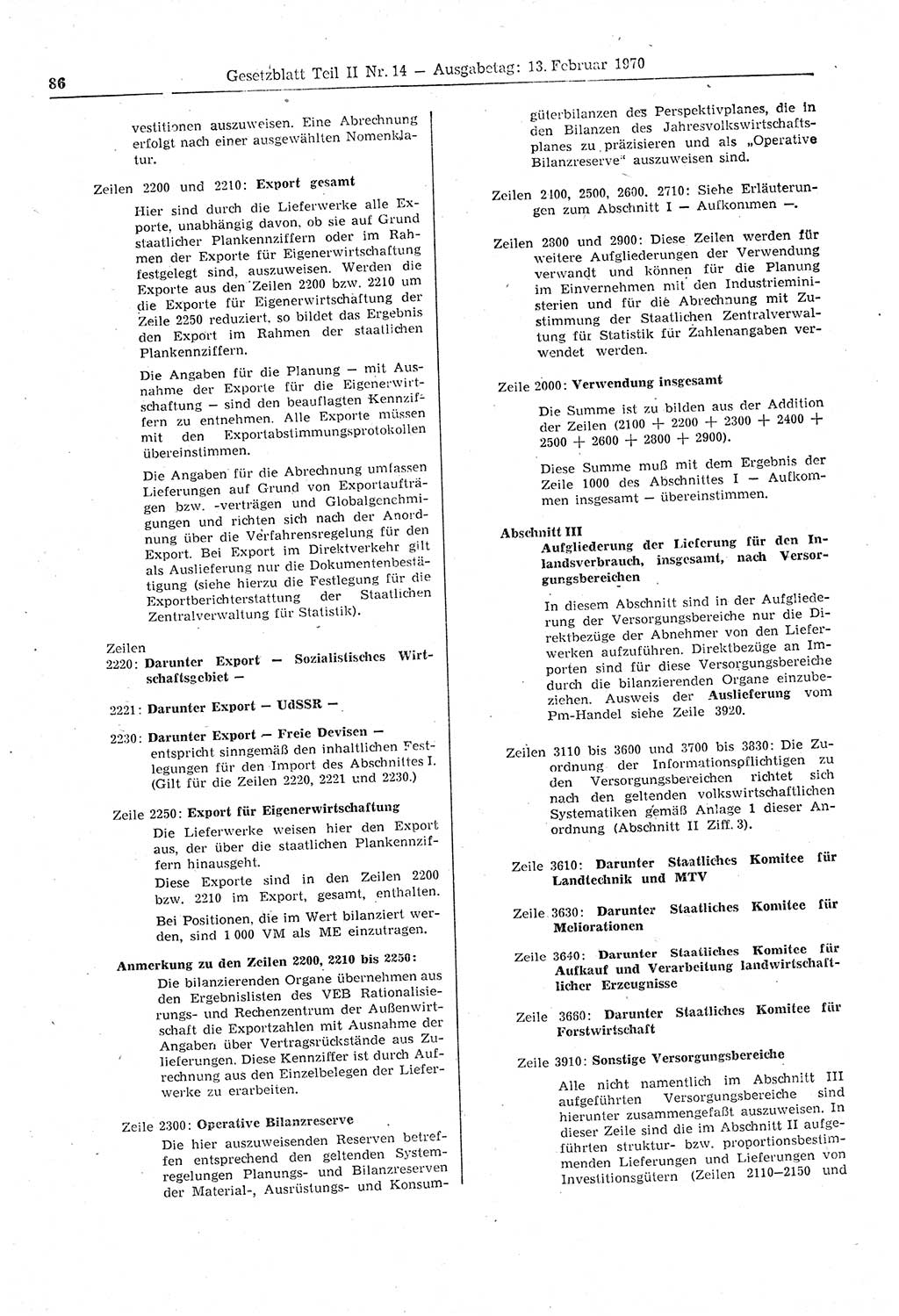 Gesetzblatt (GBl.) der Deutschen Demokratischen Republik (DDR) Teil ⅠⅠ 1970, Seite 86 (GBl. DDR ⅠⅠ 1970, S. 86)