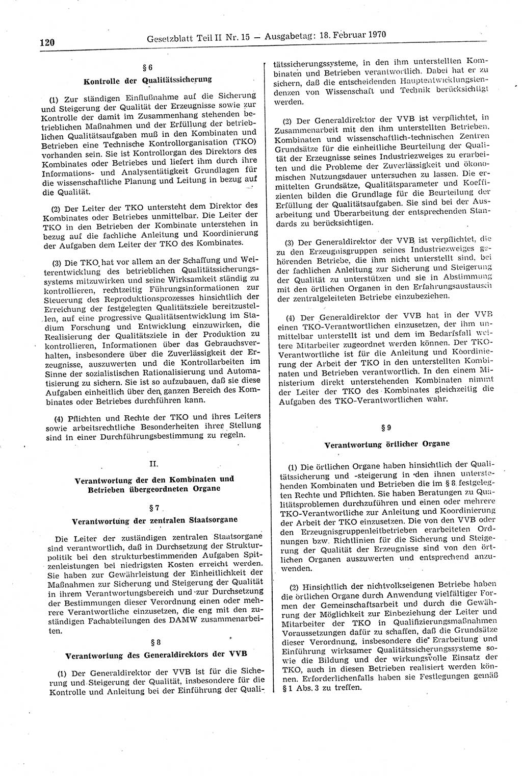 Gesetzblatt (GBl.) der Deutschen Demokratischen Republik (DDR) Teil ⅠⅠ 1970, Seite 120 (GBl. DDR ⅠⅠ 1970, S. 120)