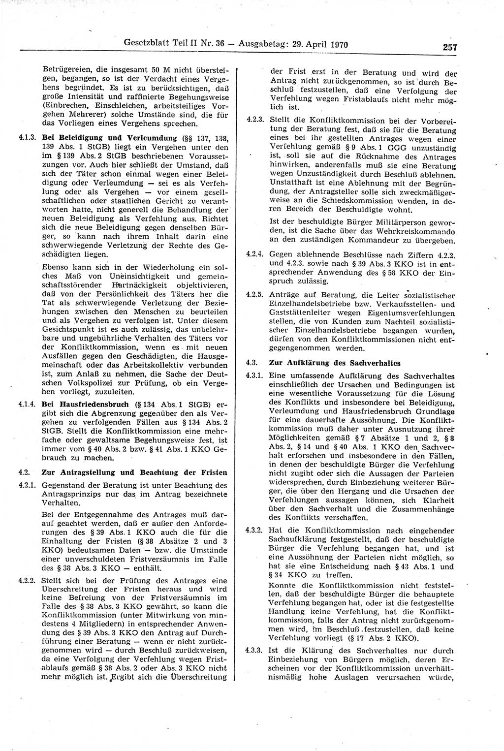 Gesetzblatt (GBl.) der Deutschen Demokratischen Republik (DDR) Teil ⅠⅠ 1970, Seite 257 (GBl. DDR ⅠⅠ 1970, S. 257)