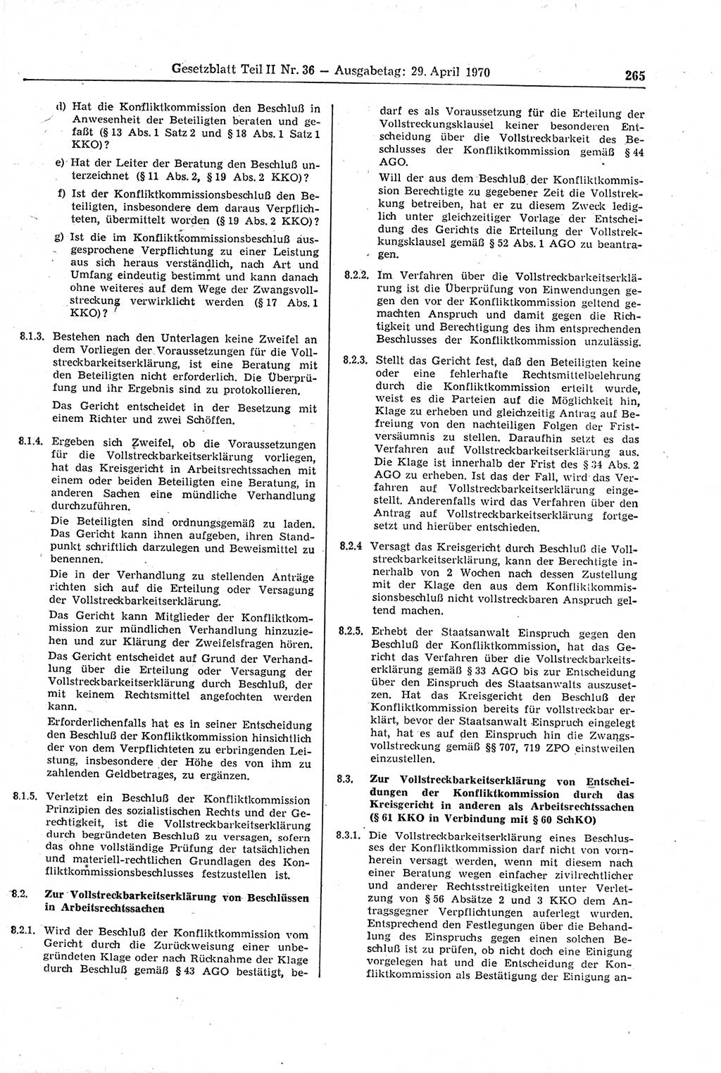 Gesetzblatt (GBl.) der Deutschen Demokratischen Republik (DDR) Teil ⅠⅠ 1970, Seite 265 (GBl. DDR ⅠⅠ 1970, S. 265)