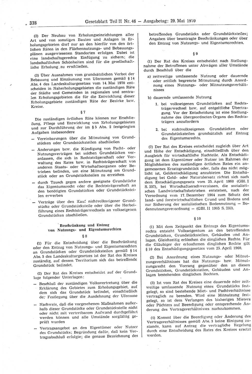 Gesetzblatt (GBl.) der Deutschen Demokratischen Republik (DDR) Teil ⅠⅠ 1970, Seite 338 (GBl. DDR ⅠⅠ 1970, S. 338)