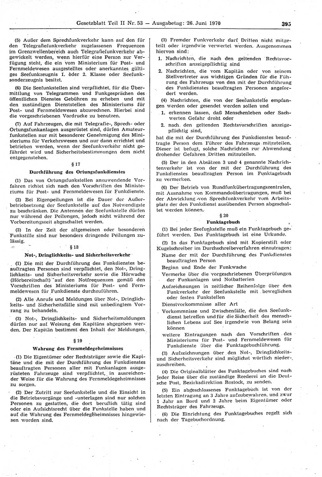 Gesetzblatt (GBl.) der Deutschen Demokratischen Republik (DDR) Teil ⅠⅠ 1970, Seite 395 (GBl. DDR ⅠⅠ 1970, S. 395)