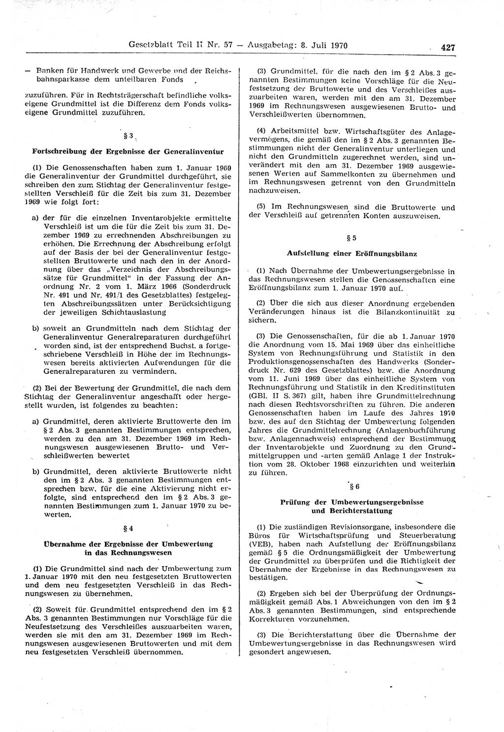 Gesetzblatt (GBl.) der Deutschen Demokratischen Republik (DDR) Teil ⅠⅠ 1970, Seite 427 (GBl. DDR ⅠⅠ 1970, S. 427)