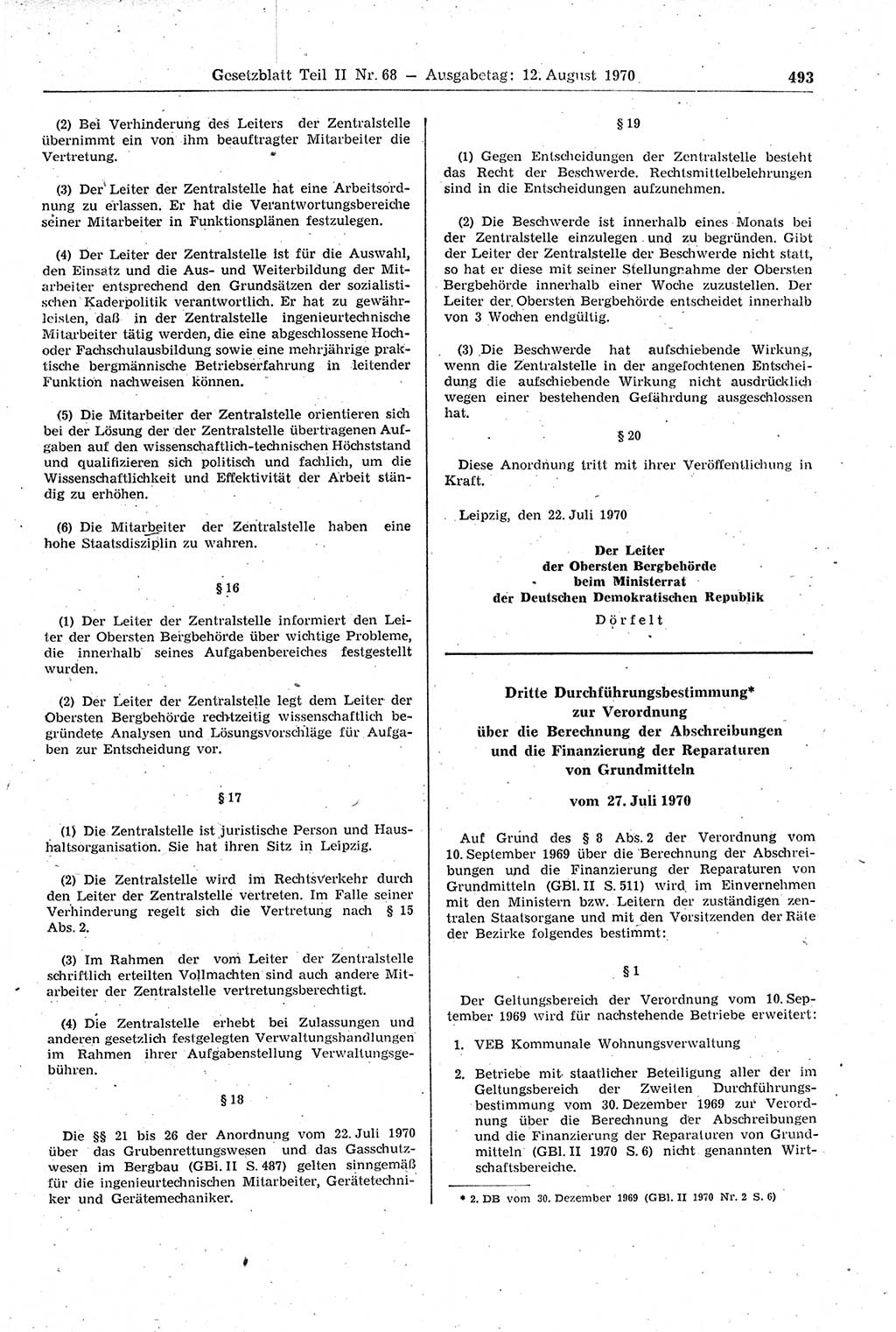Gesetzblatt (GBl.) der Deutschen Demokratischen Republik (DDR) Teil ⅠⅠ 1970, Seite 493 (GBl. DDR ⅠⅠ 1970, S. 493)