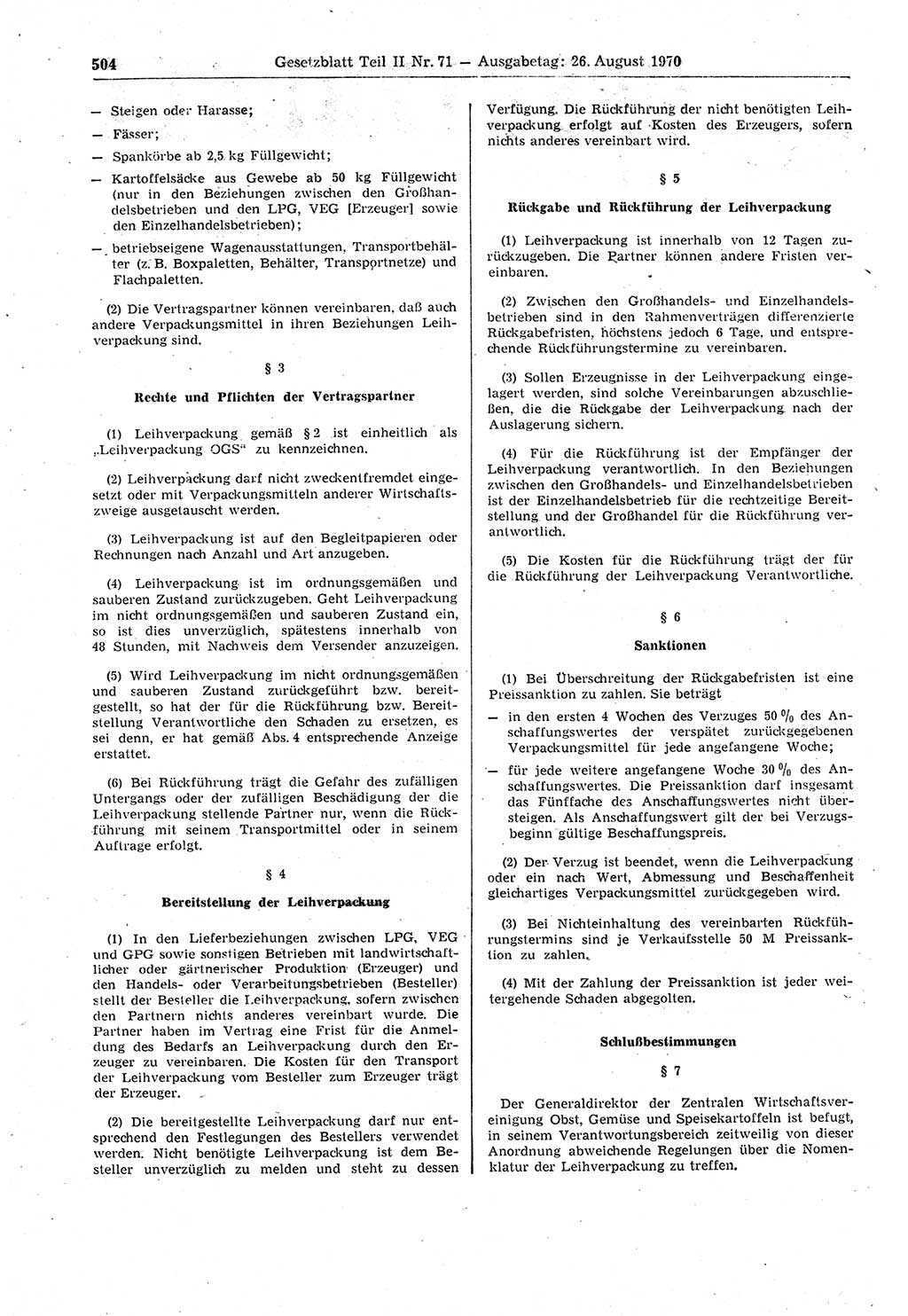 Gesetzblatt (GBl.) der Deutschen Demokratischen Republik (DDR) Teil ⅠⅠ 1970, Seite 504 (GBl. DDR ⅠⅠ 1970, S. 504)