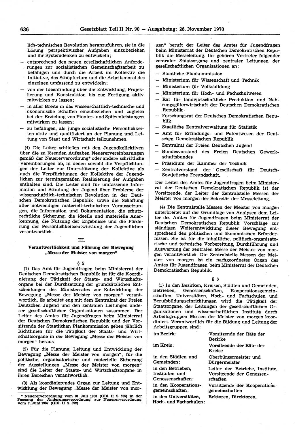 Gesetzblatt (GBl.) der Deutschen Demokratischen Republik (DDR) Teil ⅠⅠ 1970, Seite 636 (GBl. DDR ⅠⅠ 1970, S. 636)