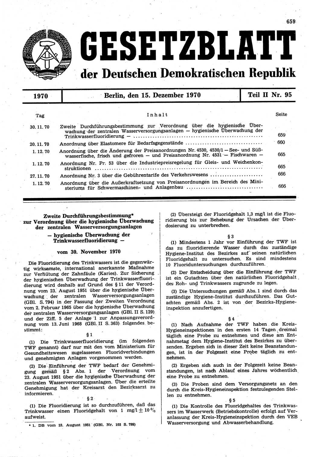 Gesetzblatt (GBl.) der Deutschen Demokratischen Republik (DDR) Teil ⅠⅠ 1970, Seite 659 (GBl. DDR ⅠⅠ 1970, S. 659)