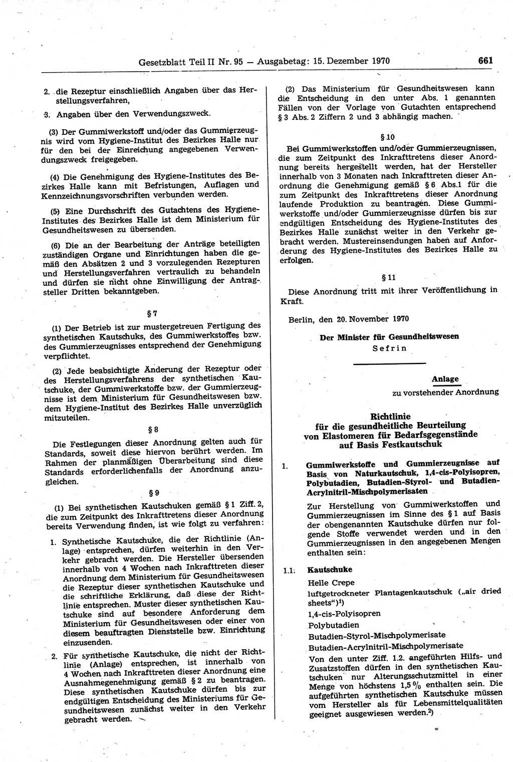 Gesetzblatt (GBl.) der Deutschen Demokratischen Republik (DDR) Teil ⅠⅠ 1970, Seite 661 (GBl. DDR ⅠⅠ 1970, S. 661)