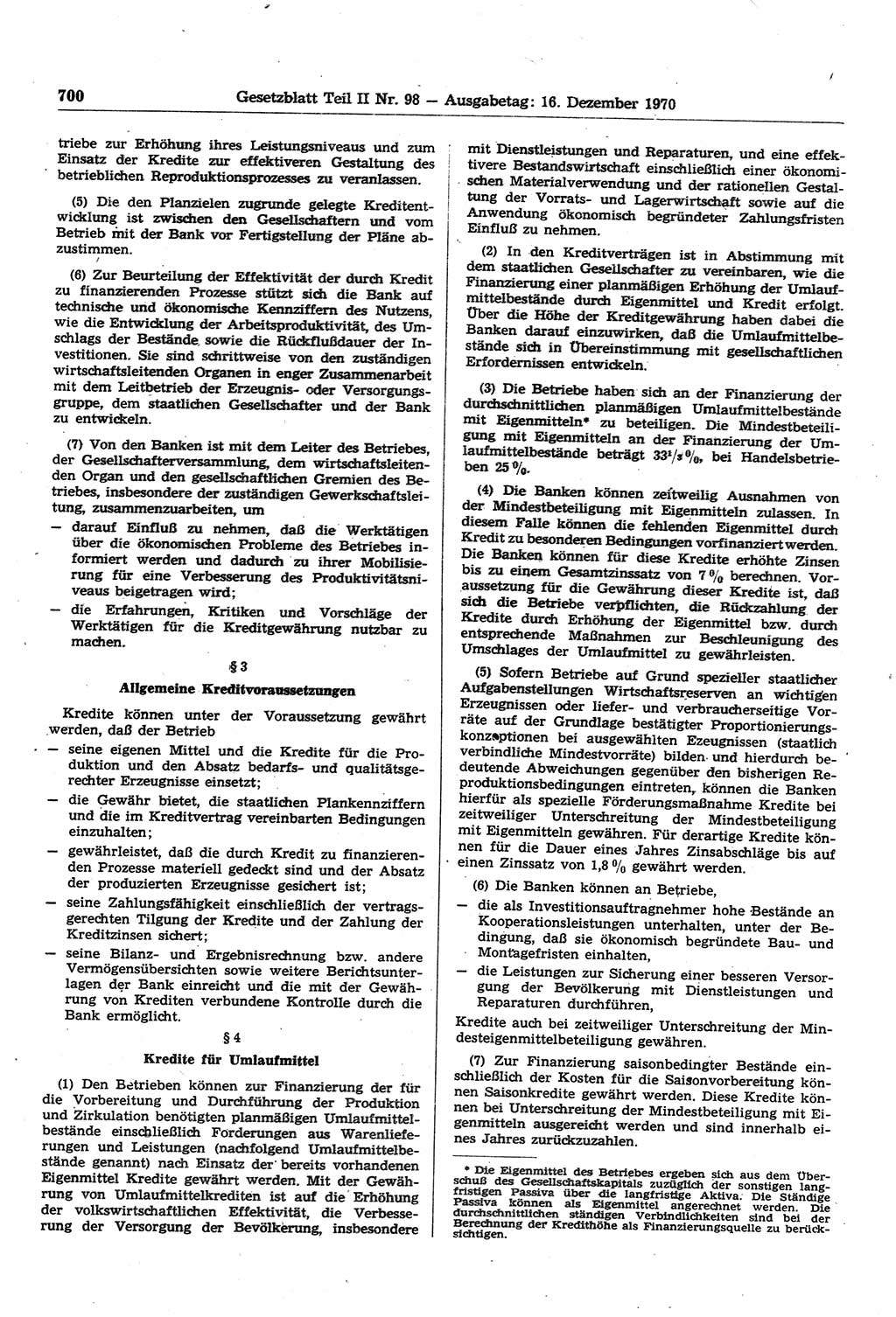 Gesetzblatt (GBl.) der Deutschen Demokratischen Republik (DDR) Teil ⅠⅠ 1970, Seite 700 (GBl. DDR ⅠⅠ 1970, S. 700)