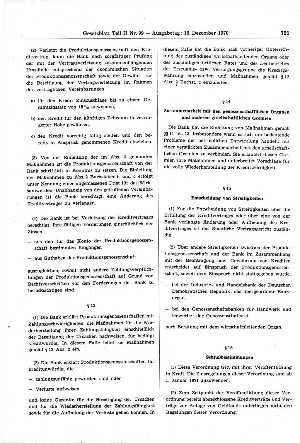 Gesetzblatt (GBl.) der Deutschen Demokratischen Republik (DDR) Teil ⅠⅠ 1970, Seite 721 (GBl. DDR ⅠⅠ 1970, S. 721)