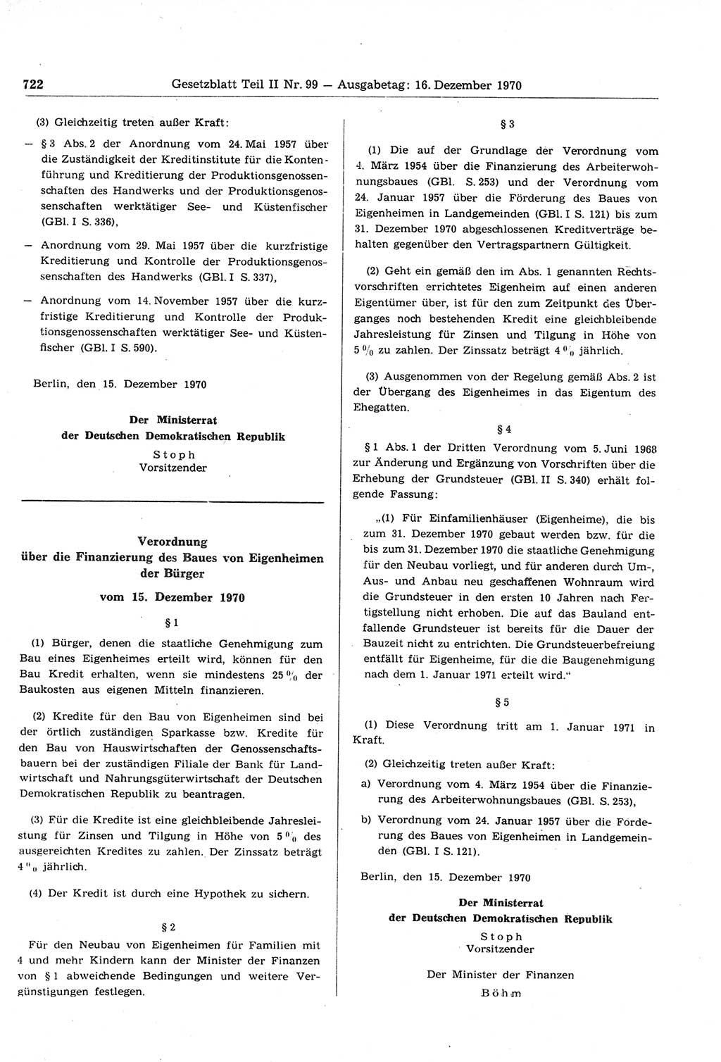 Gesetzblatt (GBl.) der Deutschen Demokratischen Republik (DDR) Teil ⅠⅠ 1970, Seite 722 (GBl. DDR ⅠⅠ 1970, S. 722)