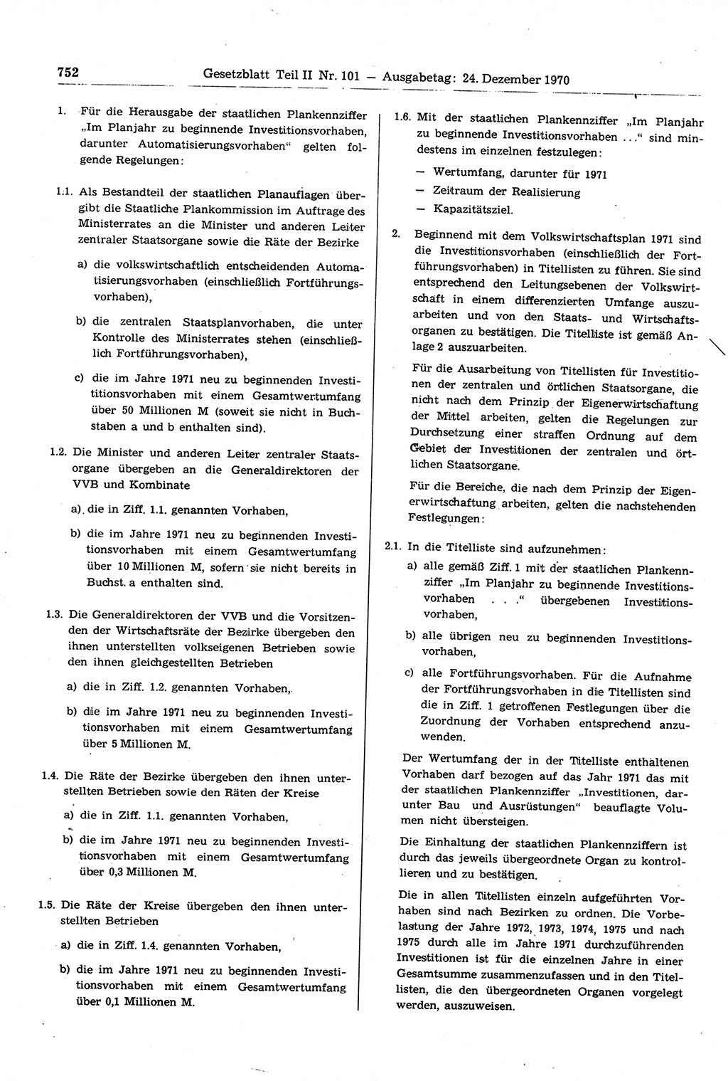 Gesetzblatt (GBl.) der Deutschen Demokratischen Republik (DDR) Teil ⅠⅠ 1970, Seite 752 (GBl. DDR ⅠⅠ 1970, S. 752)
