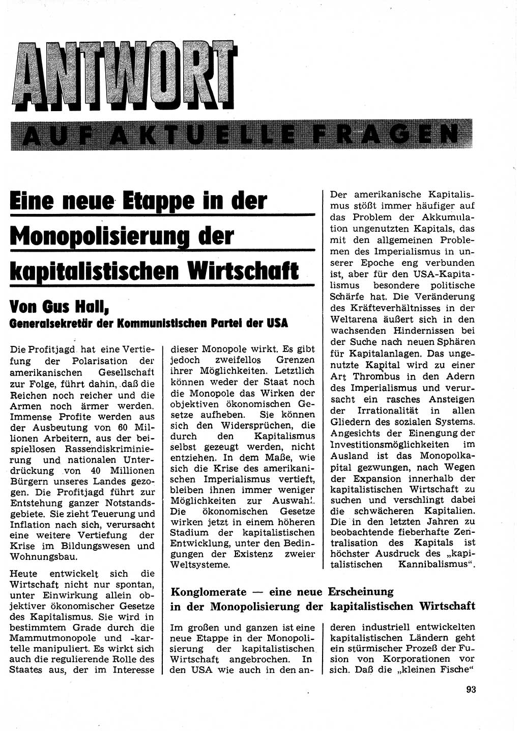 Neuer Weg (NW), Organ des Zentralkomitees (ZK) der SED (Sozialistische Einheitspartei Deutschlands) für Fragen des Parteilebens, 25. Jahrgang [Deutsche Demokratische Republik (DDR)] 1970, Seite 93 (NW ZK SED DDR 1970, S. 93)