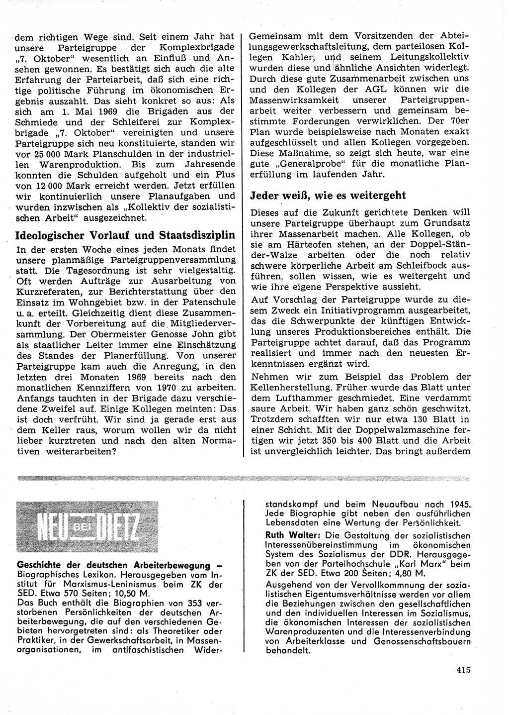 Neuer Weg (NW), Organ des Zentralkomitees (ZK) der SED (Sozialistische Einheitspartei Deutschlands) für Fragen des Parteilebens, 25. Jahrgang [Deutsche Demokratische Republik (DDR)] 1970, Seite 415 (NW ZK SED DDR 1970, S. 415)