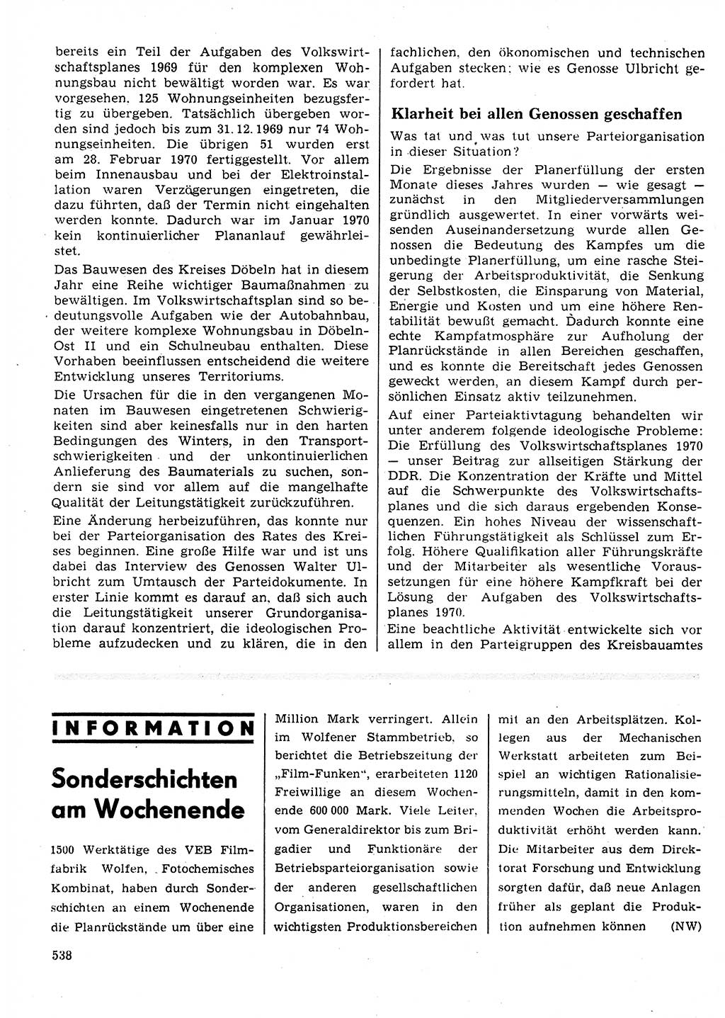 Neuer Weg (NW), Organ des Zentralkomitees (ZK) der SED (Sozialistische Einheitspartei Deutschlands) für Fragen des Parteilebens, 25. Jahrgang [Deutsche Demokratische Republik (DDR)] 1970, Seite 538 (NW ZK SED DDR 1970, S. 538)