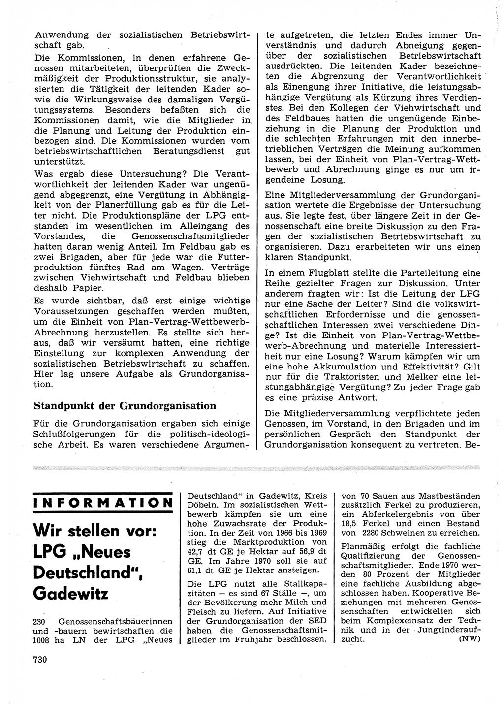 Neuer Weg (NW), Organ des Zentralkomitees (ZK) der SED (Sozialistische Einheitspartei Deutschlands) fÃ¼r Fragen des Parteilebens, 25. Jahrgang [Deutsche Demokratische Republik (DDR)] 1970, Seite 730 (NW ZK SED DDR 1970, S. 730)
