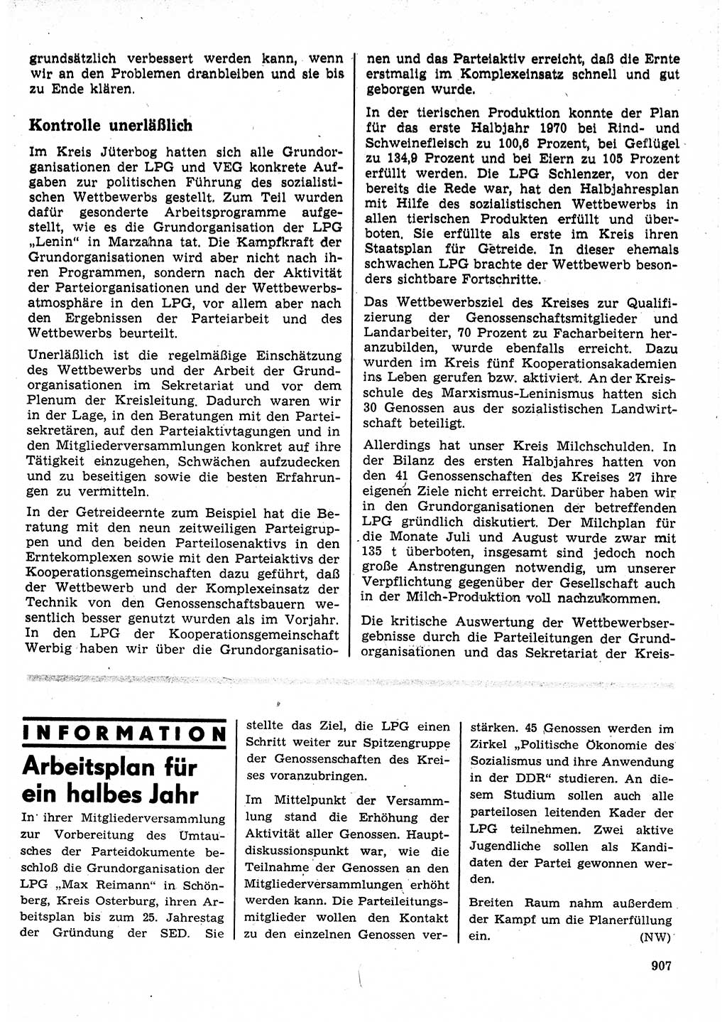Neuer Weg (NW), Organ des Zentralkomitees (ZK) der SED (Sozialistische Einheitspartei Deutschlands) für Fragen des Parteilebens, 25. Jahrgang [Deutsche Demokratische Republik (DDR)] 1970, Seite 907 (NW ZK SED DDR 1970, S. 907)