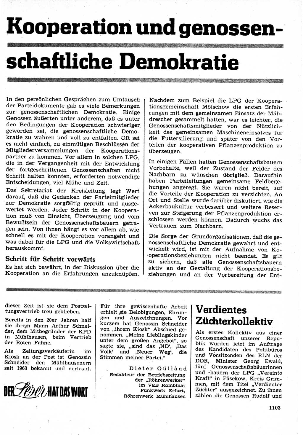 Neuer Weg (NW), Organ des Zentralkomitees (ZK) der SED (Sozialistische Einheitspartei Deutschlands) für Fragen des Parteilebens, 25. Jahrgang [Deutsche Demokratische Republik (DDR)] 1970, Seite 1103 (NW ZK SED DDR 1970, S. 1103)