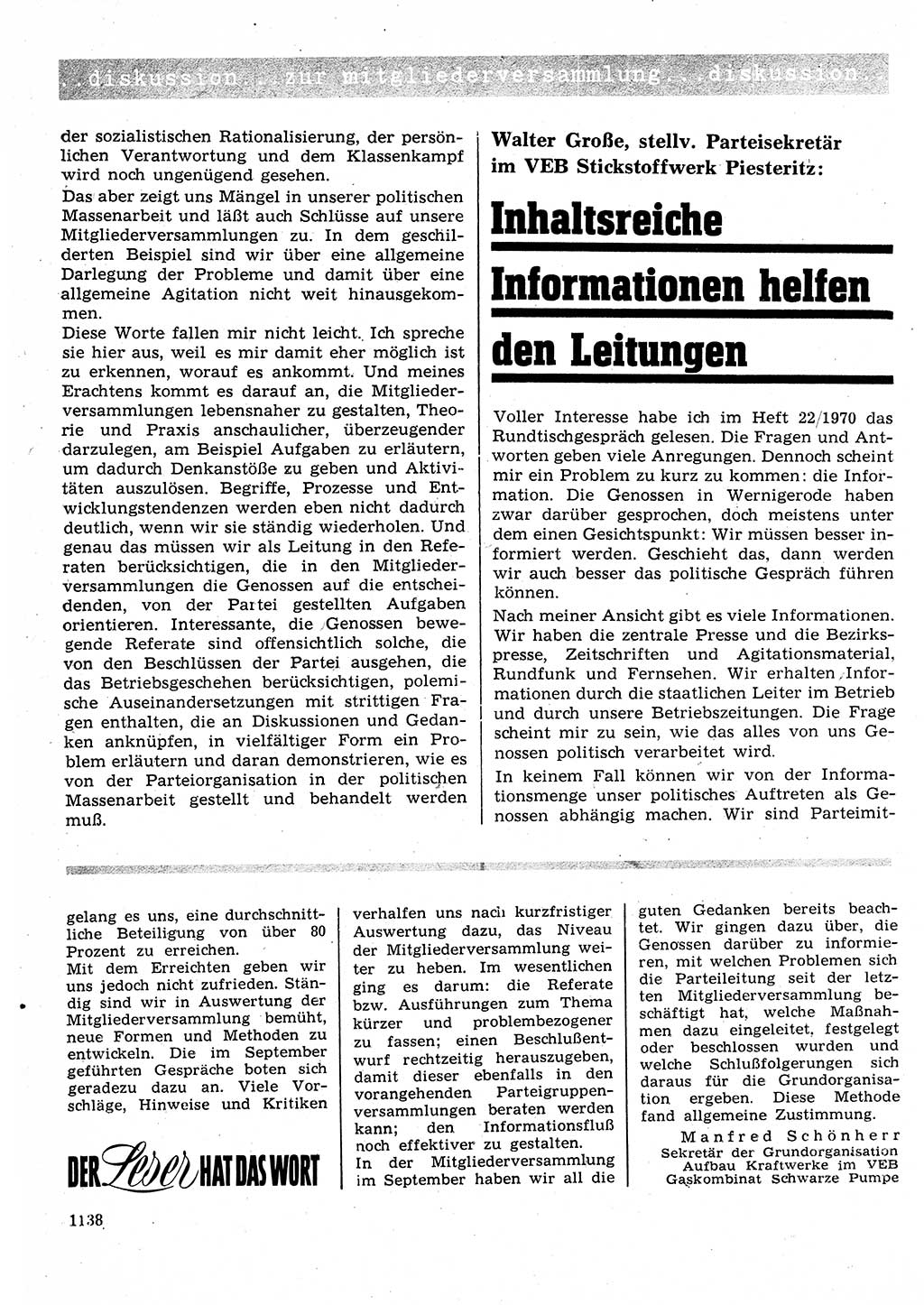 Neuer Weg (NW), Organ des Zentralkomitees (ZK) der SED (Sozialistische Einheitspartei Deutschlands) für Fragen des Parteilebens, 25. Jahrgang [Deutsche Demokratische Republik (DDR)] 1970, Seite 1138 (NW ZK SED DDR 1970, S. 1138)