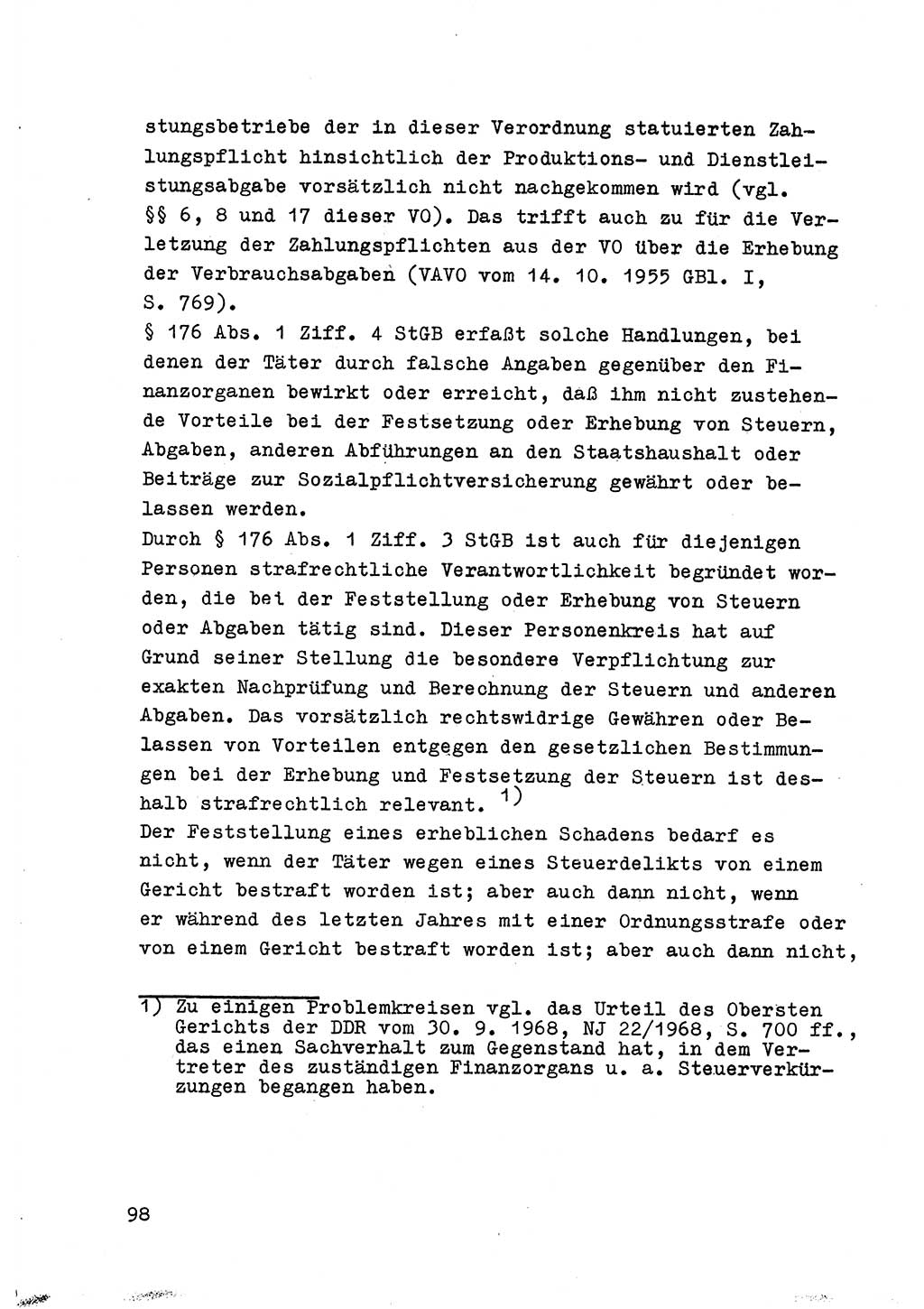 Strafrecht der DDR (Deutsche Demokratische Republik), Besonderer Teil, Lehrmaterial, Heft 6 1970, Seite 98 (Strafr. DDR BT Lehrmat. H. 6 1970, S. 98)