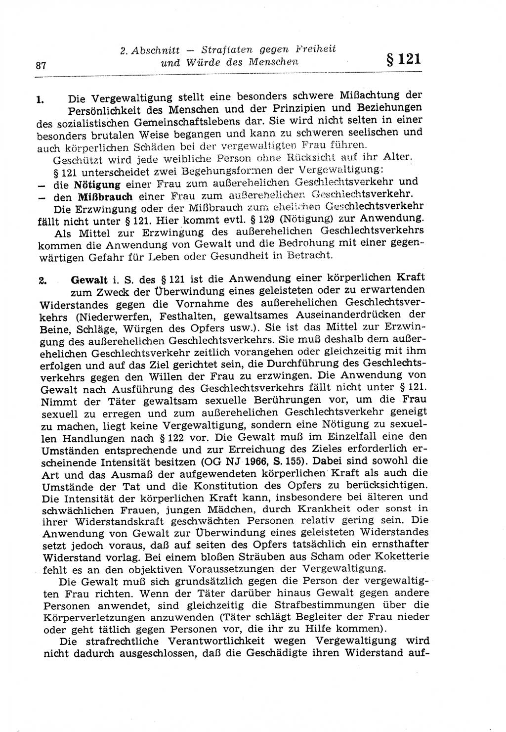 Strafrecht der Deutschen Demokratischen Republik (DDR), Lehrkommentar zum Strafgesetzbuch (StGB), Besonderer Teil 1970, Seite 87 (Strafr. DDR Lehrkomm. StGB BT 1970, S. 87)