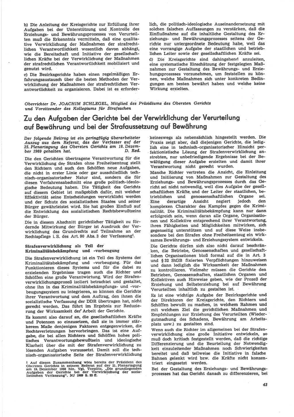 Neue Justiz (NJ), Zeitschrift für Recht und Rechtswissenschaft [Deutsche Demokratische Republik (DDR)], 24. Jahrgang 1970, Seite 43 (NJ DDR 1970, S. 43)