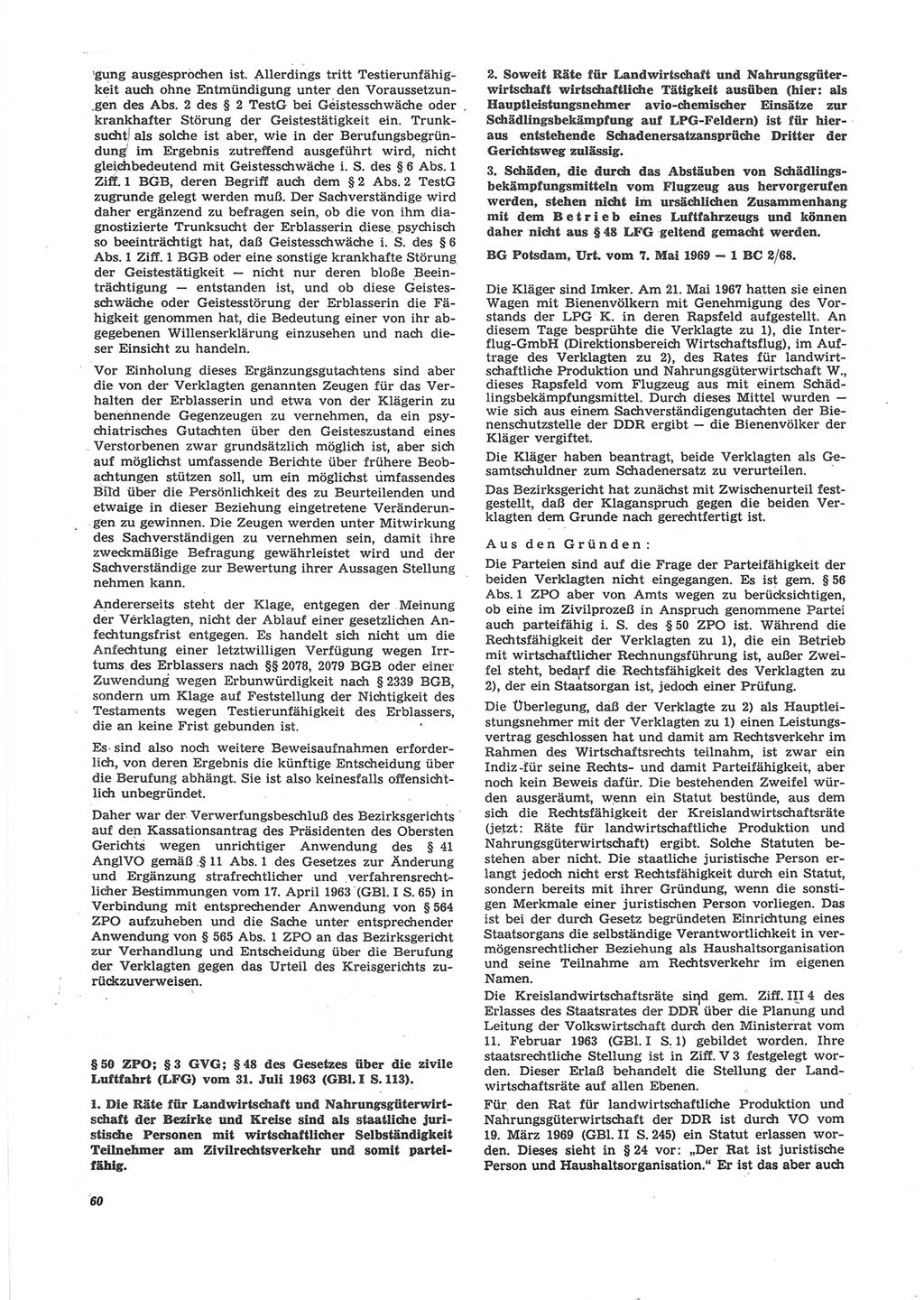 Neue Justiz (NJ), Zeitschrift für Recht und Rechtswissenschaft [Deutsche Demokratische Republik (DDR)], 24. Jahrgang 1970, Seite 60 (NJ DDR 1970, S. 60)