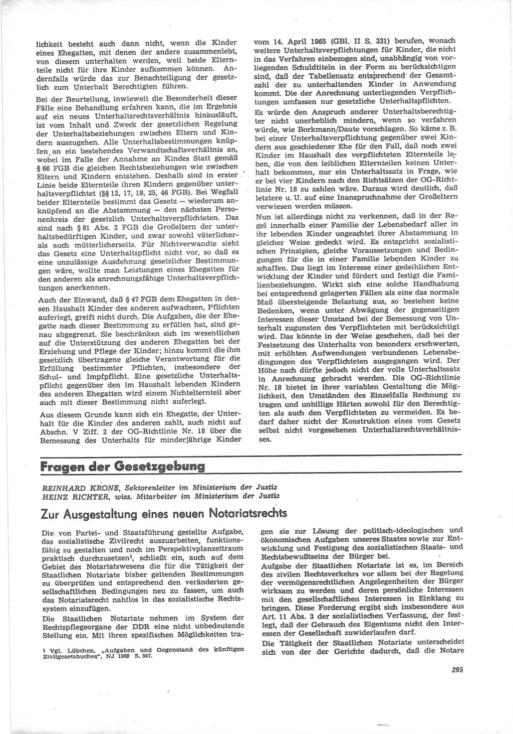 Neue Justiz (NJ), Zeitschrift für Recht und Rechtswissenschaft [Deutsche Demokratische Republik (DDR)], 24. Jahrgang 1970, Seite 295 (NJ DDR 1970, S. 295)