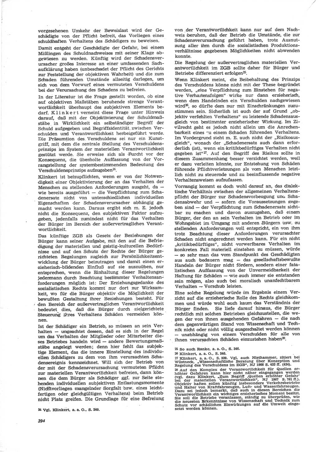 Neue Justiz (NJ), Zeitschrift für Recht und Rechtswissenschaft [Deutsche Demokratische Republik (DDR)], 24. Jahrgang 1970, Seite 394 (NJ DDR 1970, S. 394)