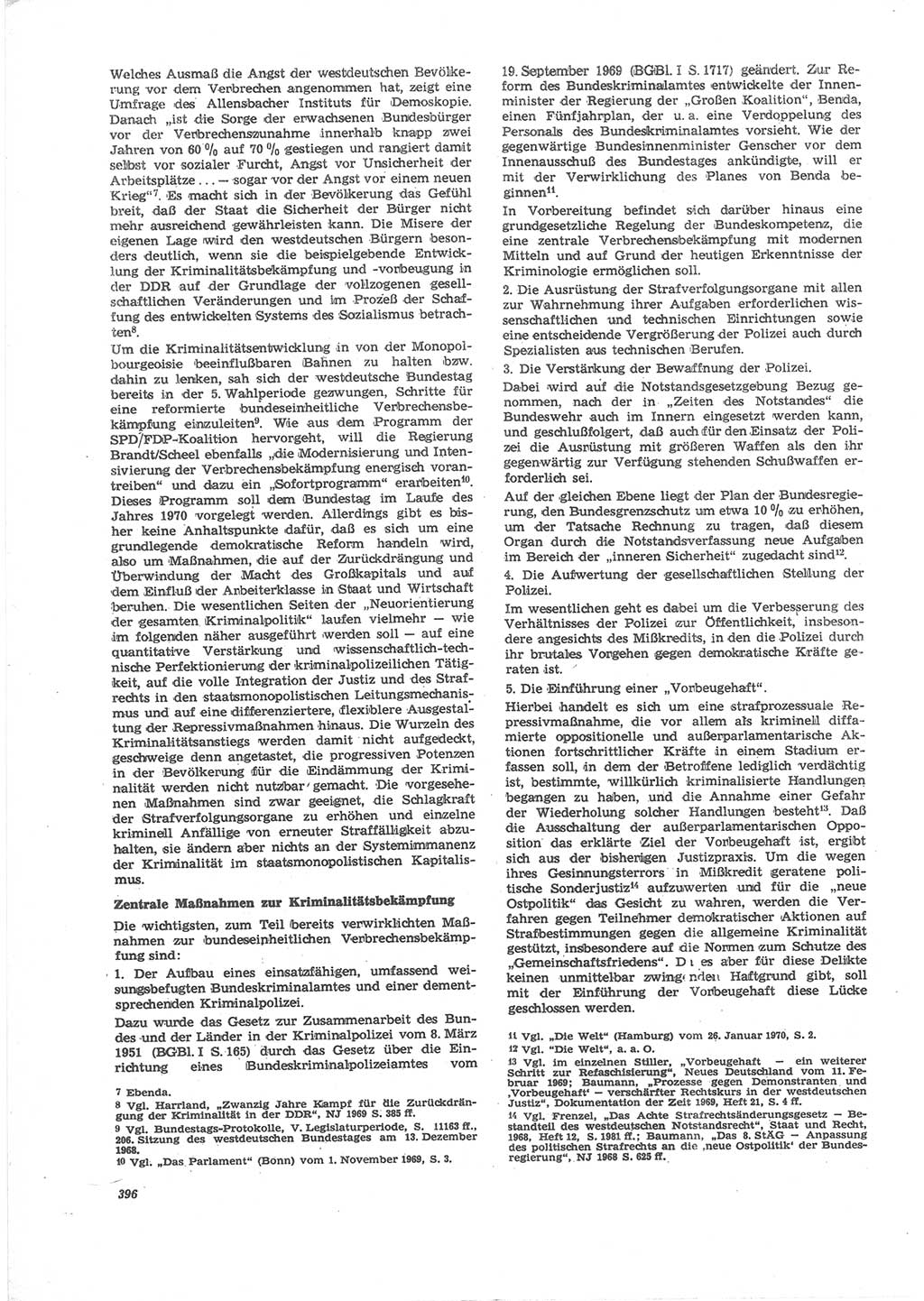 Neue Justiz (NJ), Zeitschrift für Recht und Rechtswissenschaft [Deutsche Demokratische Republik (DDR)], 24. Jahrgang 1970, Seite 396 (NJ DDR 1970, S. 396)