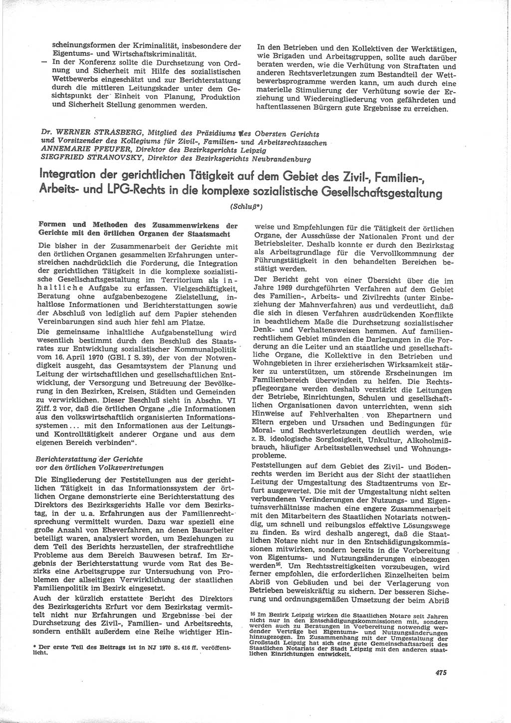 Neue Justiz (NJ), Zeitschrift für Recht und Rechtswissenschaft [Deutsche Demokratische Republik (DDR)], 24. Jahrgang 1970, Seite 475 (NJ DDR 1970, S. 475)