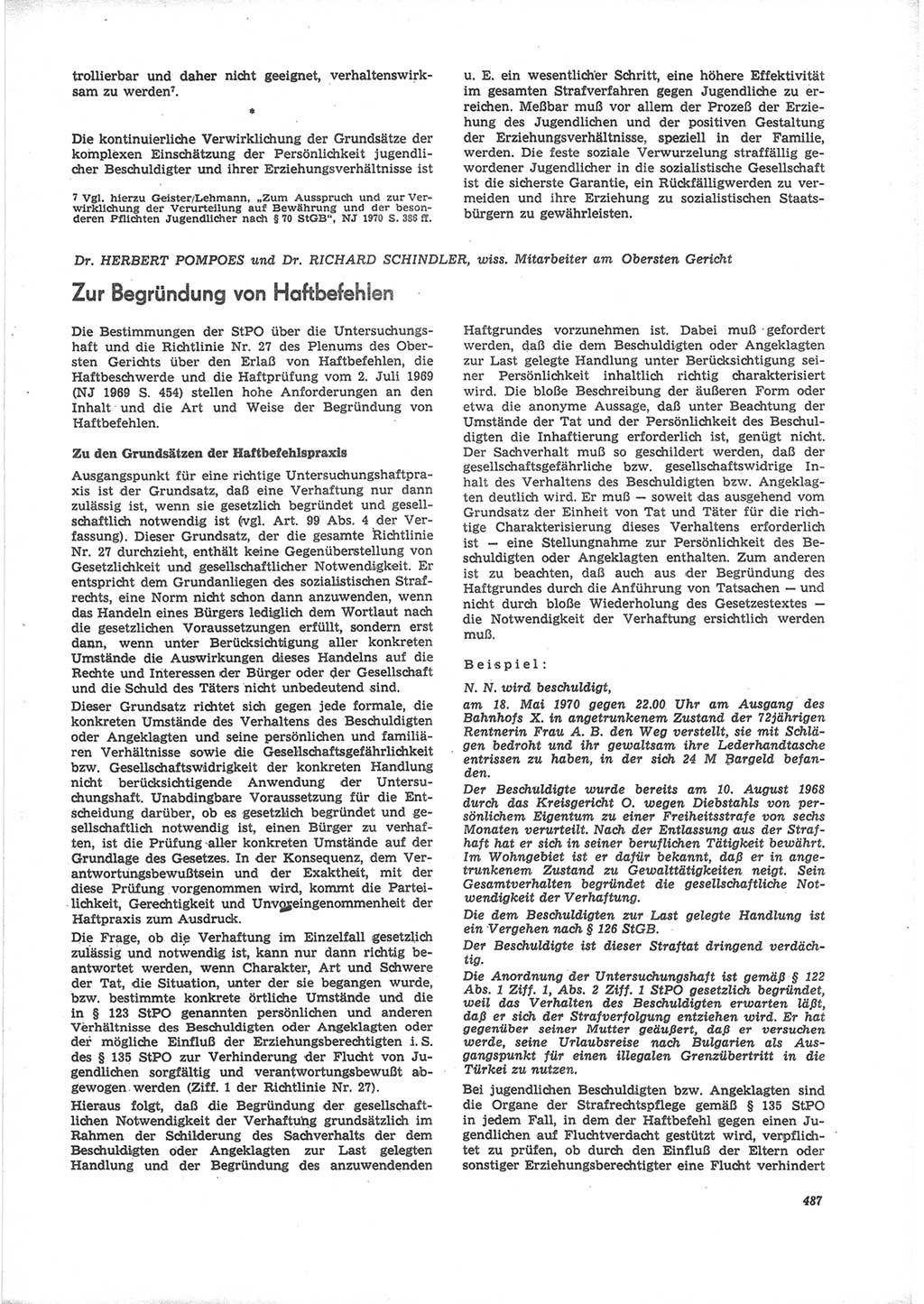 Neue Justiz (NJ), Zeitschrift für Recht und Rechtswissenschaft [Deutsche Demokratische Republik (DDR)], 24. Jahrgang 1970, Seite 487 (NJ DDR 1970, S. 487)