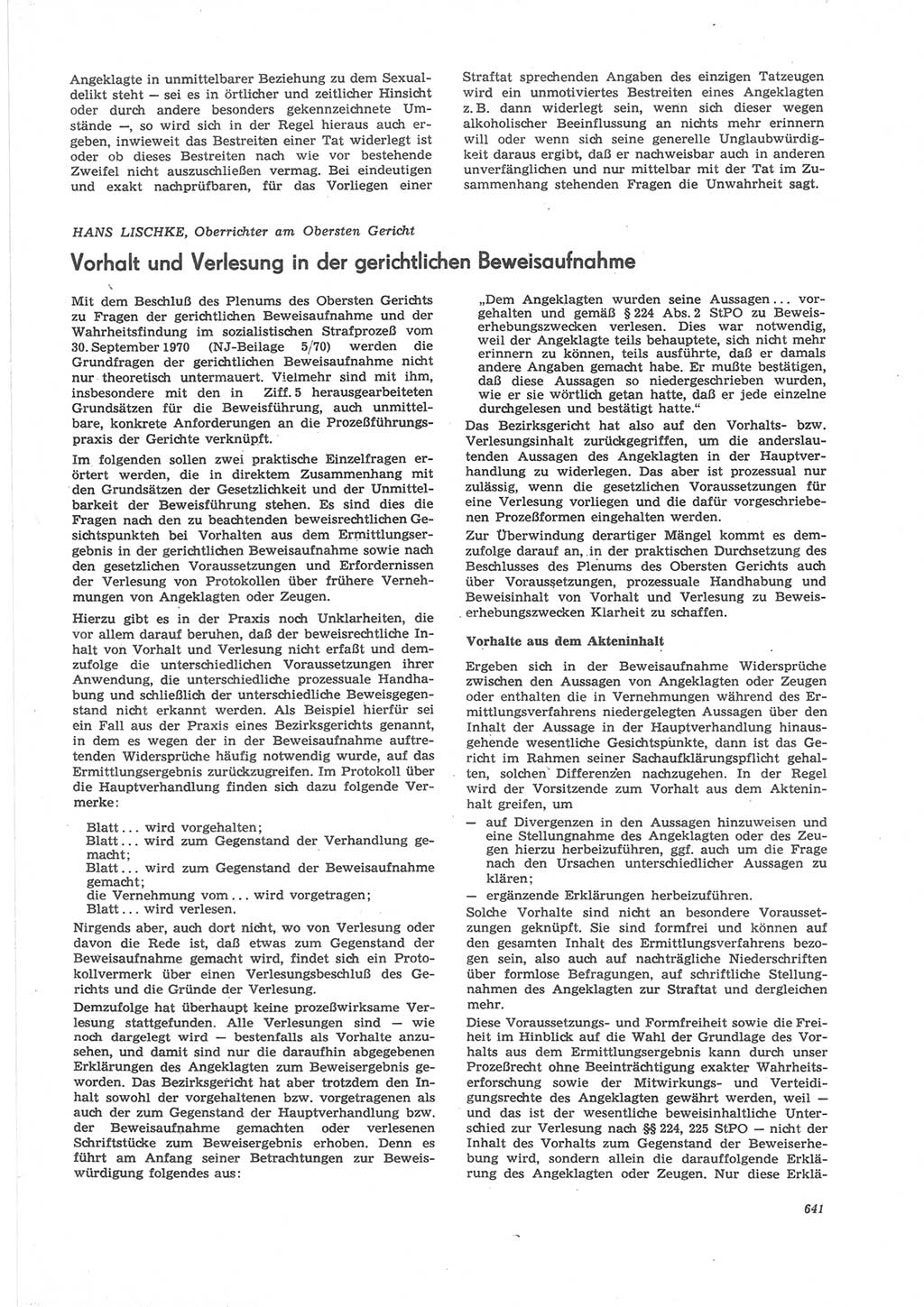 Neue Justiz (NJ), Zeitschrift für Recht und Rechtswissenschaft [Deutsche Demokratische Republik (DDR)], 24. Jahrgang 1970, Seite 641 (NJ DDR 1970, S. 641)