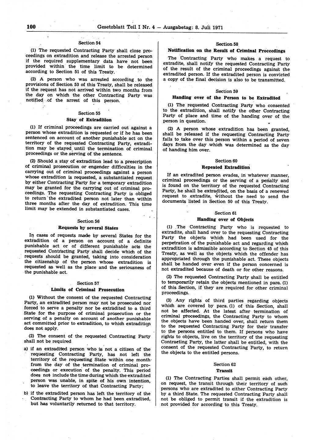 Gesetzblatt (GBl.) der Deutschen Demokratischen Republik (DDR) Teil Ⅰ 1971, Seite 100 (GBl. DDR Ⅰ 1971, S. 100)