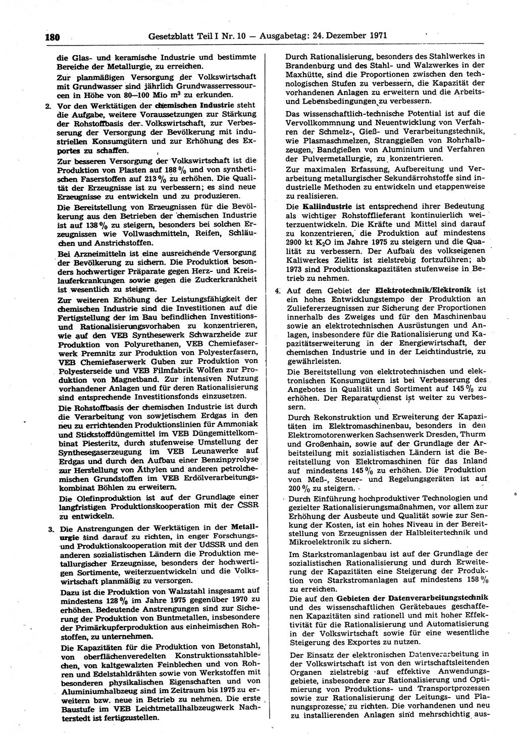 Gesetzblatt (GBl.) der Deutschen Demokratischen Republik (DDR) Teil Ⅰ 1971, Seite 180 (GBl. DDR Ⅰ 1971, S. 180)