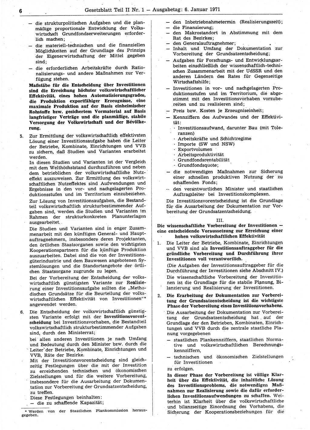 Gesetzblatt (GBl.) der Deutschen Demokratischen Republik (DDR) Teil ⅠⅠ 1971, Seite 6 (GBl. DDR ⅠⅠ 1971, S. 6)