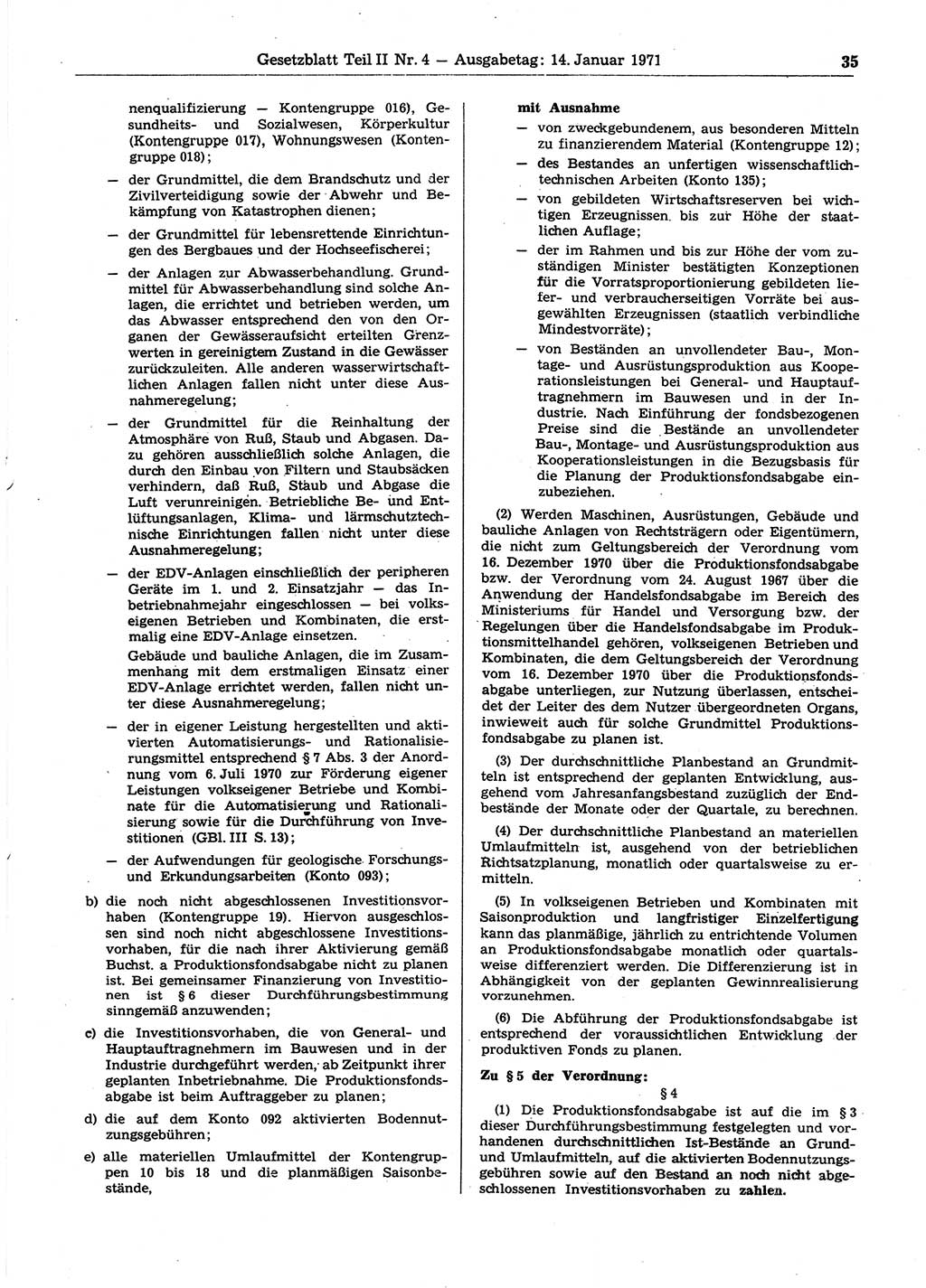 Gesetzblatt (GBl.) der Deutschen Demokratischen Republik (DDR) Teil ⅠⅠ 1971, Seite 35 (GBl. DDR ⅠⅠ 1971, S. 35)