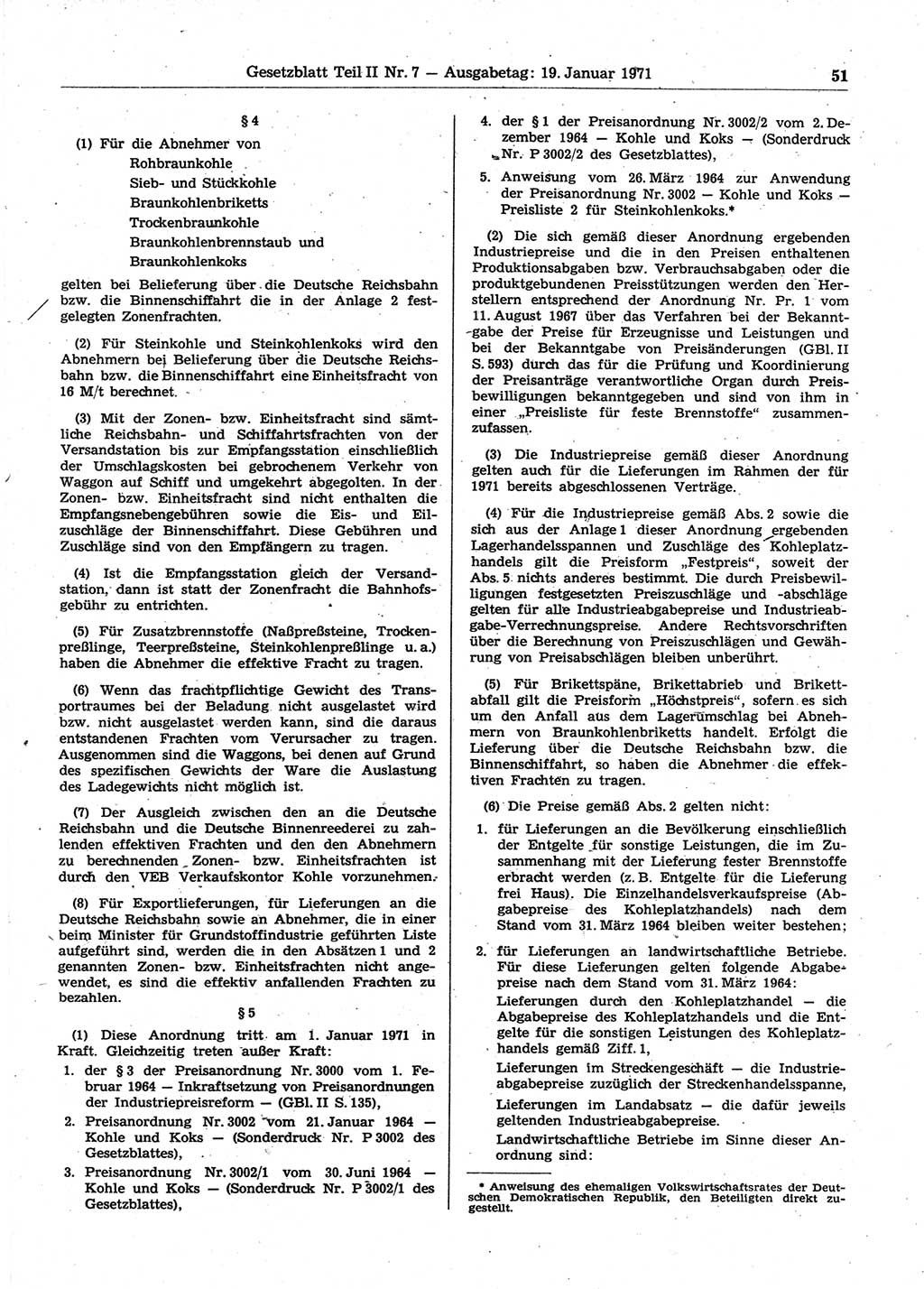 Gesetzblatt (GBl.) der Deutschen Demokratischen Republik (DDR) Teil ⅠⅠ 1971, Seite 51 (GBl. DDR ⅠⅠ 1971, S. 51)