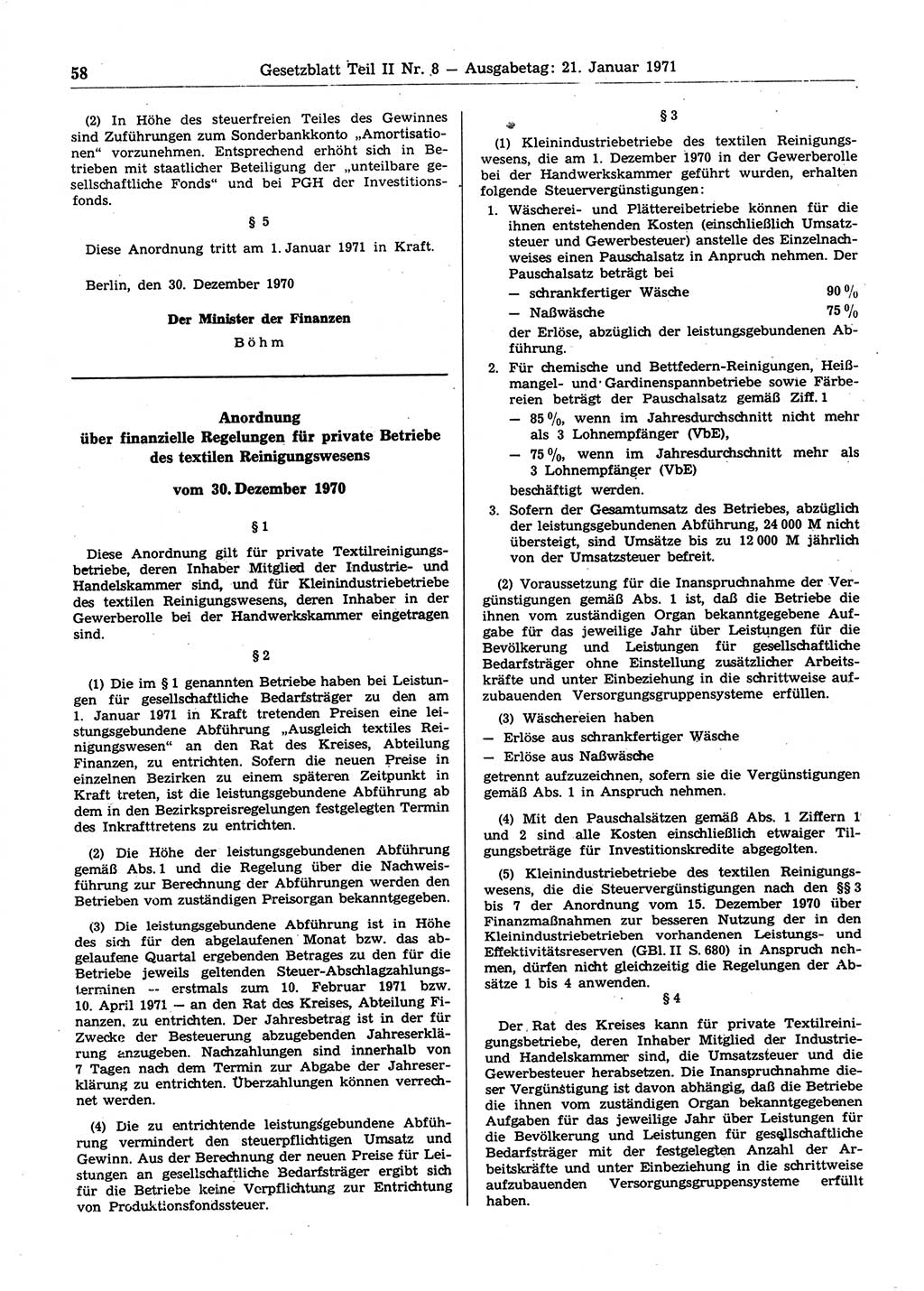 Gesetzblatt (GBl.) der Deutschen Demokratischen Republik (DDR) Teil ⅠⅠ 1971, Seite 58 (GBl. DDR ⅠⅠ 1971, S. 58)