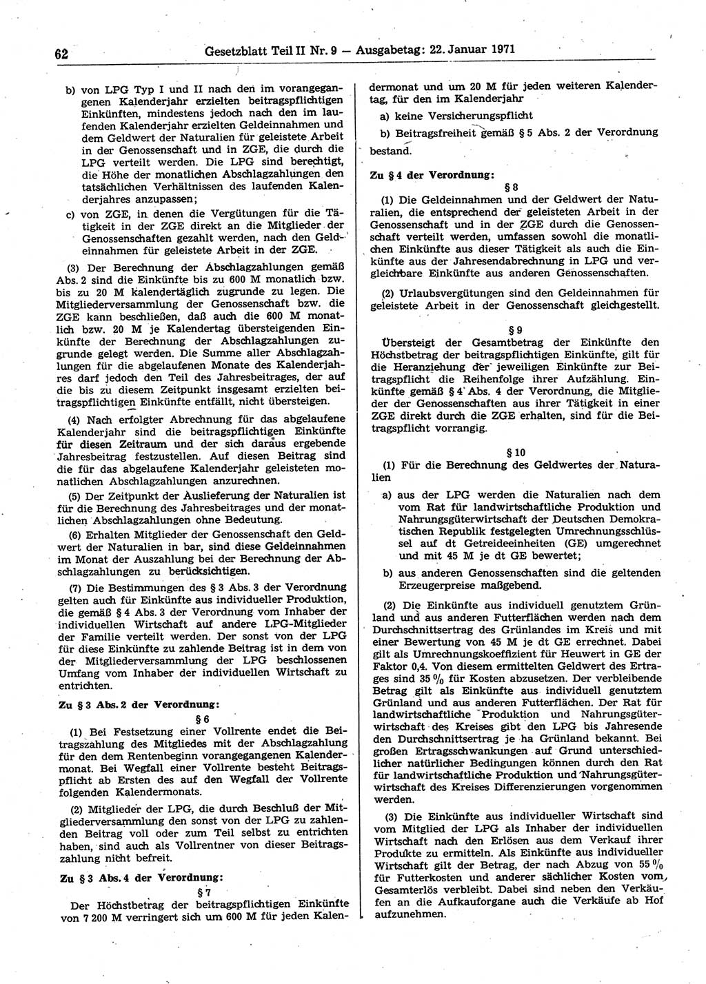 Gesetzblatt (GBl.) der Deutschen Demokratischen Republik (DDR) Teil ⅠⅠ 1971, Seite 62 (GBl. DDR ⅠⅠ 1971, S. 62)