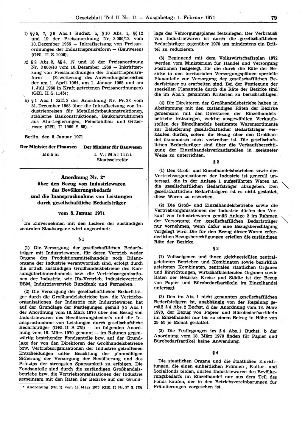 Gesetzblatt (GBl.) der Deutschen Demokratischen Republik (DDR) Teil ⅠⅠ 1971, Seite 79 (GBl. DDR ⅠⅠ 1971, S. 79)